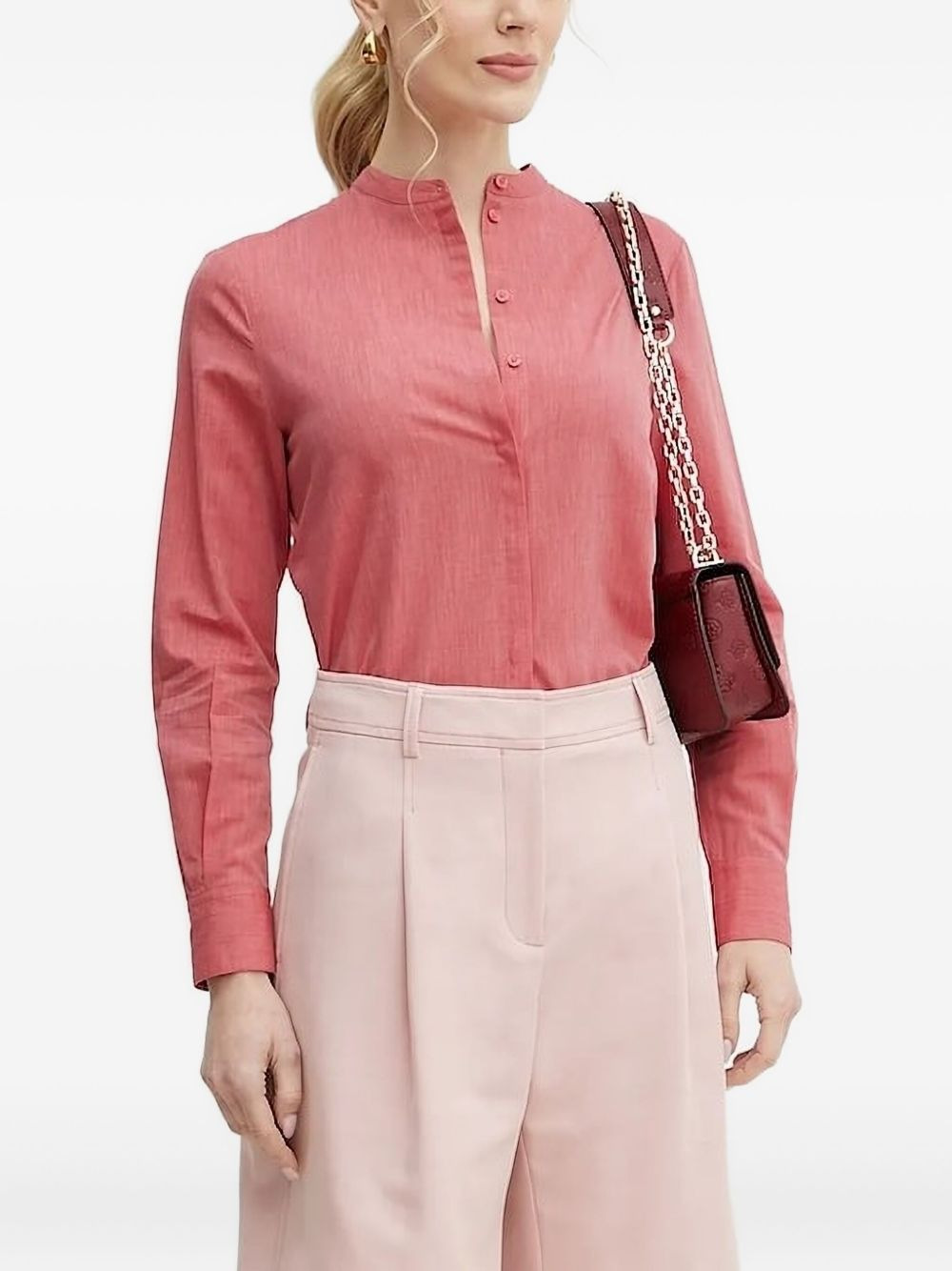 mandarin-collar long-sleeve shirt - 1