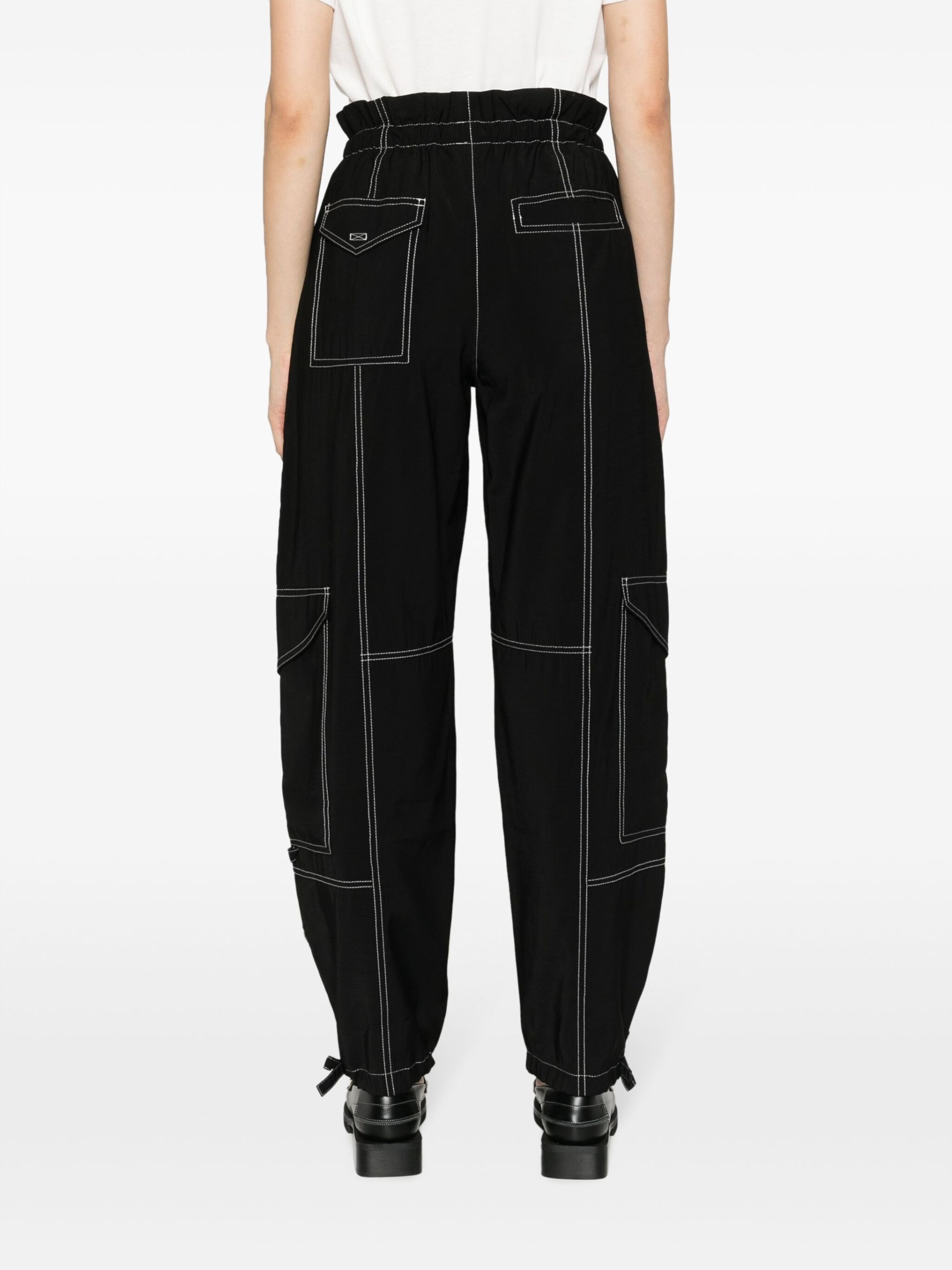 Black Paperbag-Waist Cargo Trousers - 4