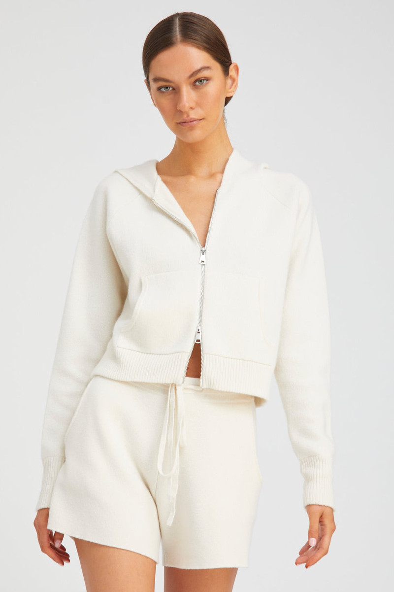 CHALK CASHMERE SHRUNKEN ZIP UP HOODIE 1