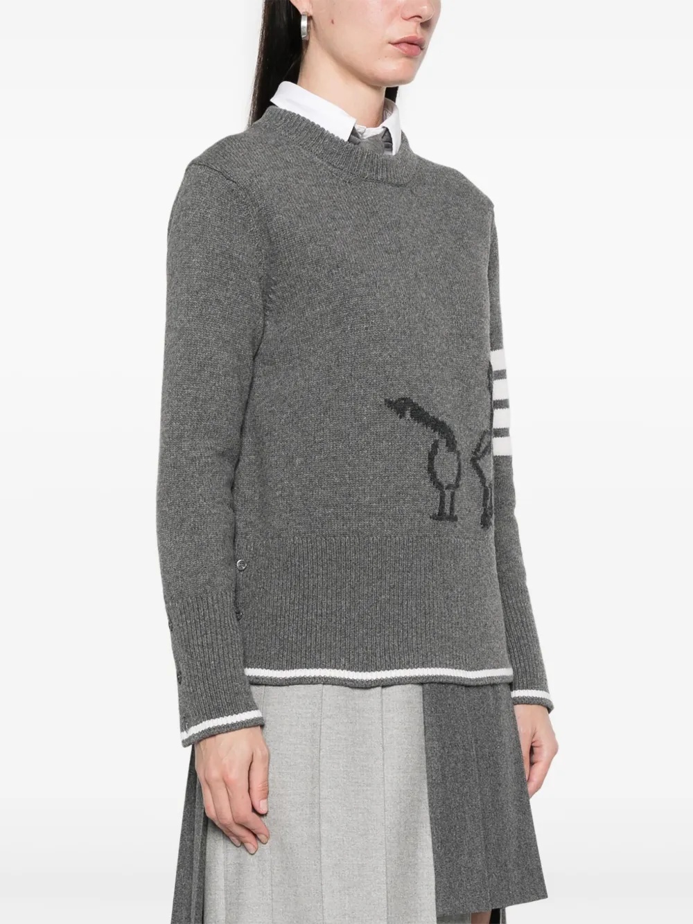 THOM BROWNE - Women Geese Jersey Intarsia Boxy Crew Neck Knitwear - 2
