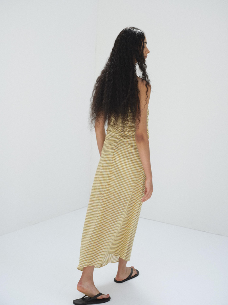 AIRY LIGHT COTTON CHECK STRAPLESS DRESS 5