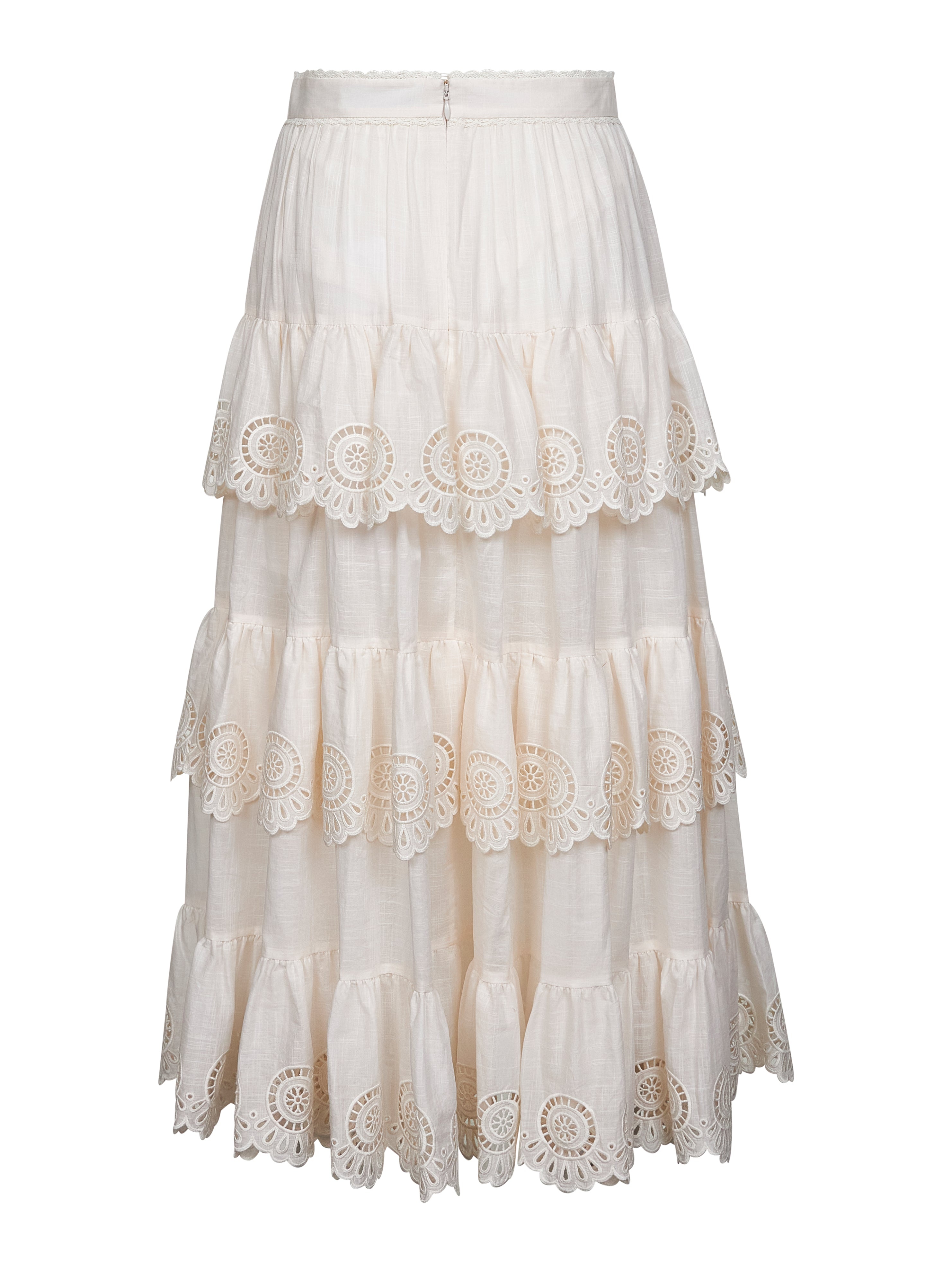 Ivory embroidered cotton Lucky tiered midi skirt - 2