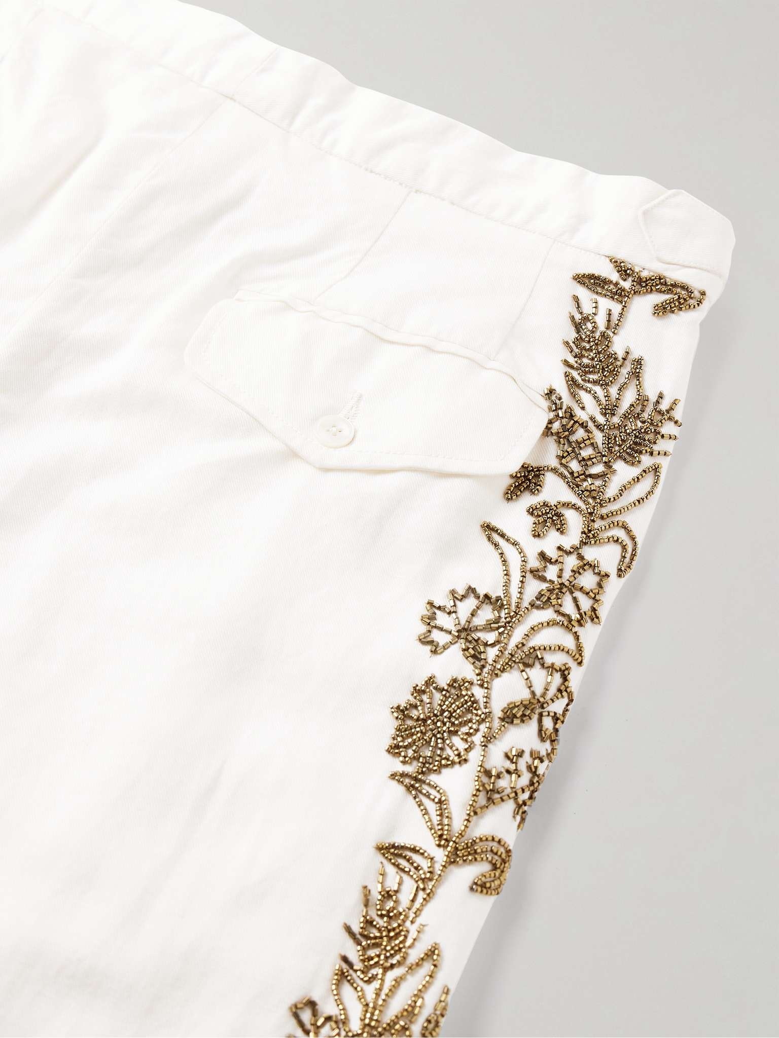 Wheat Flower Straight-Leg Beaded Linen and Cotton-Blend Twill Trousers - 5