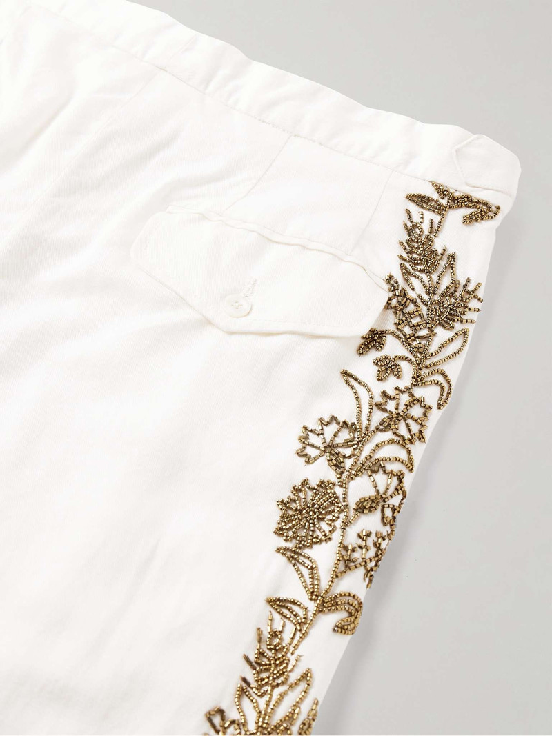 Wheat Flower Straight-Leg Beaded Linen and Cotton-Blend Twill Trousers 5