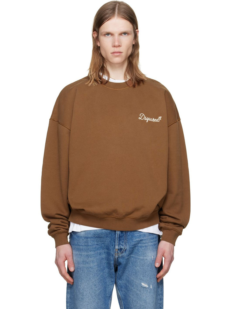 Brown D2 Signature Relax Fit Crewneck Sweatshirt 1