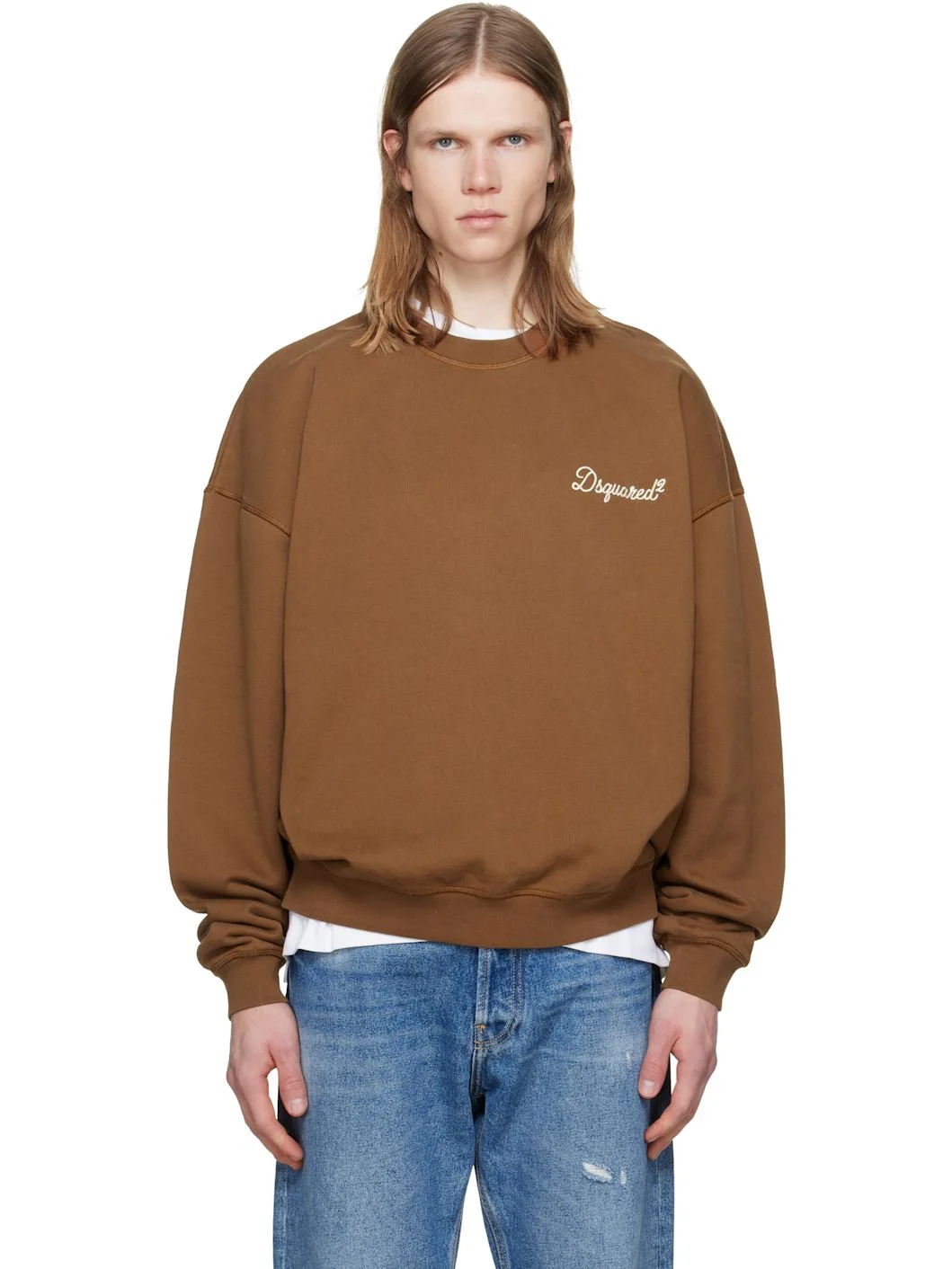 Brown D2 Signature Relax Fit Crewneck Sweatshirt - 1