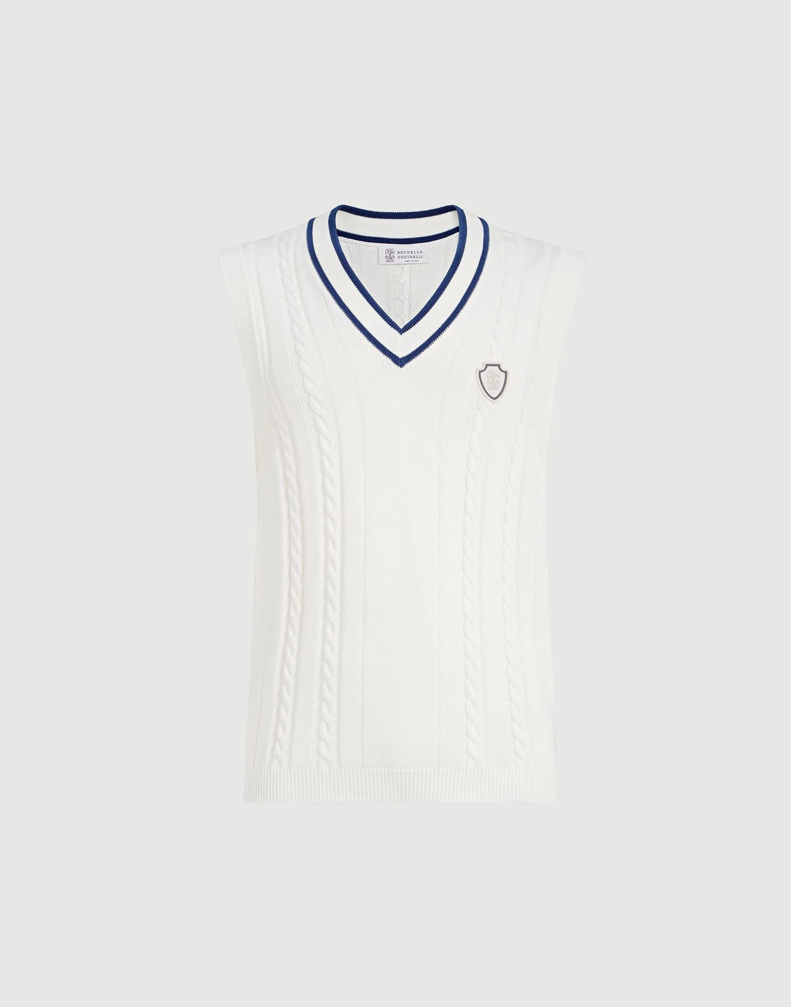 Cotton cable knit sweater vest with logo - 1