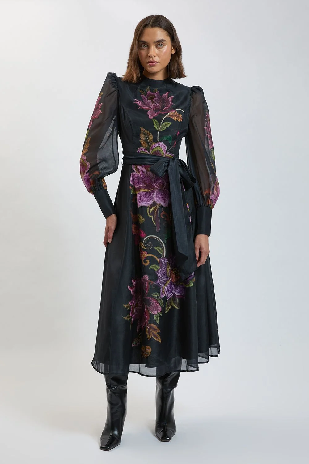 Floral Print Balloon Sleeve Maxi Dress - 1