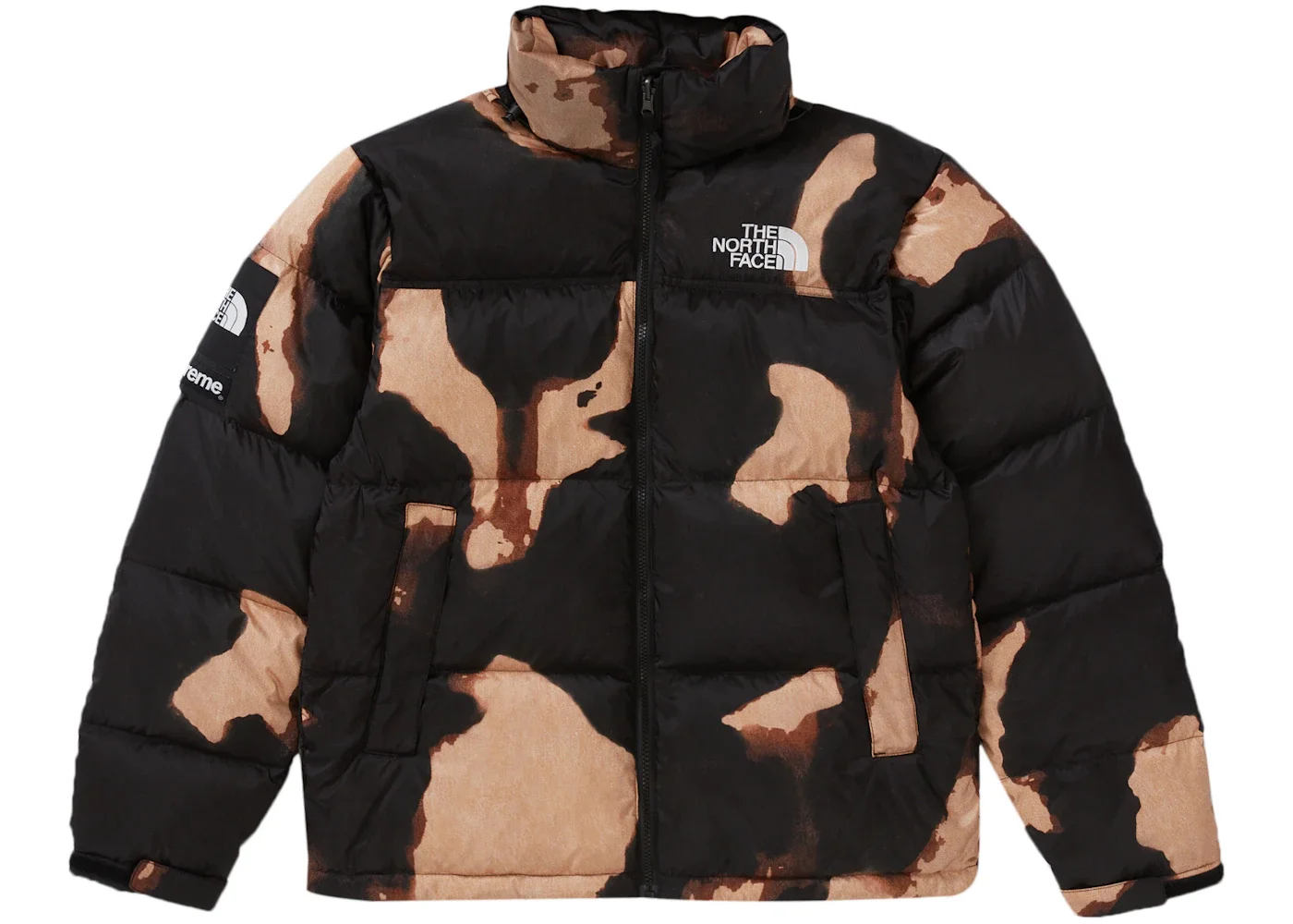 Supreme The North Face Bleached Denim Print Nuptse Jacket Black - 1