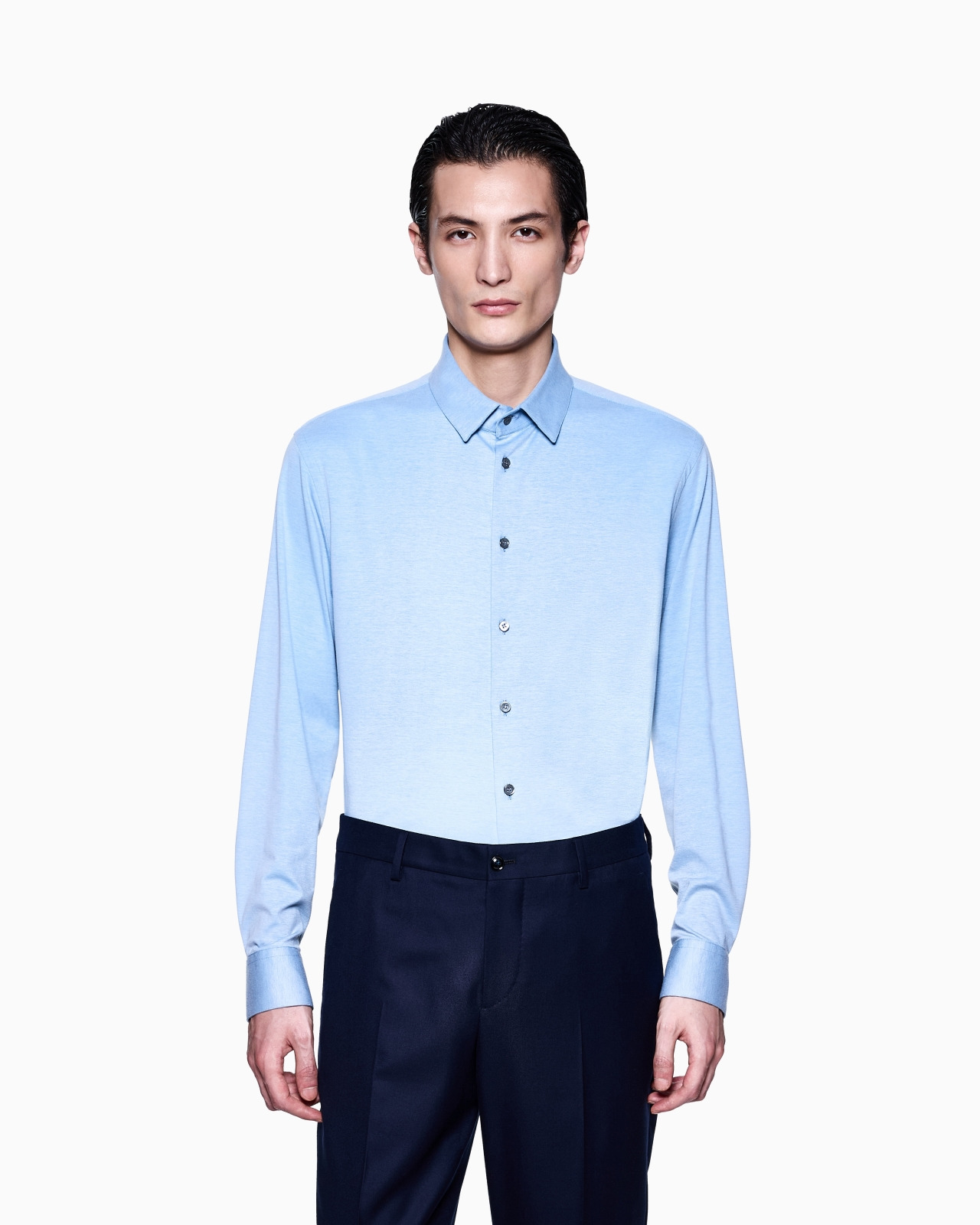 SLIM-FIT MÉLANGE COTTON-BLEND JERSEY SHIRT - 4