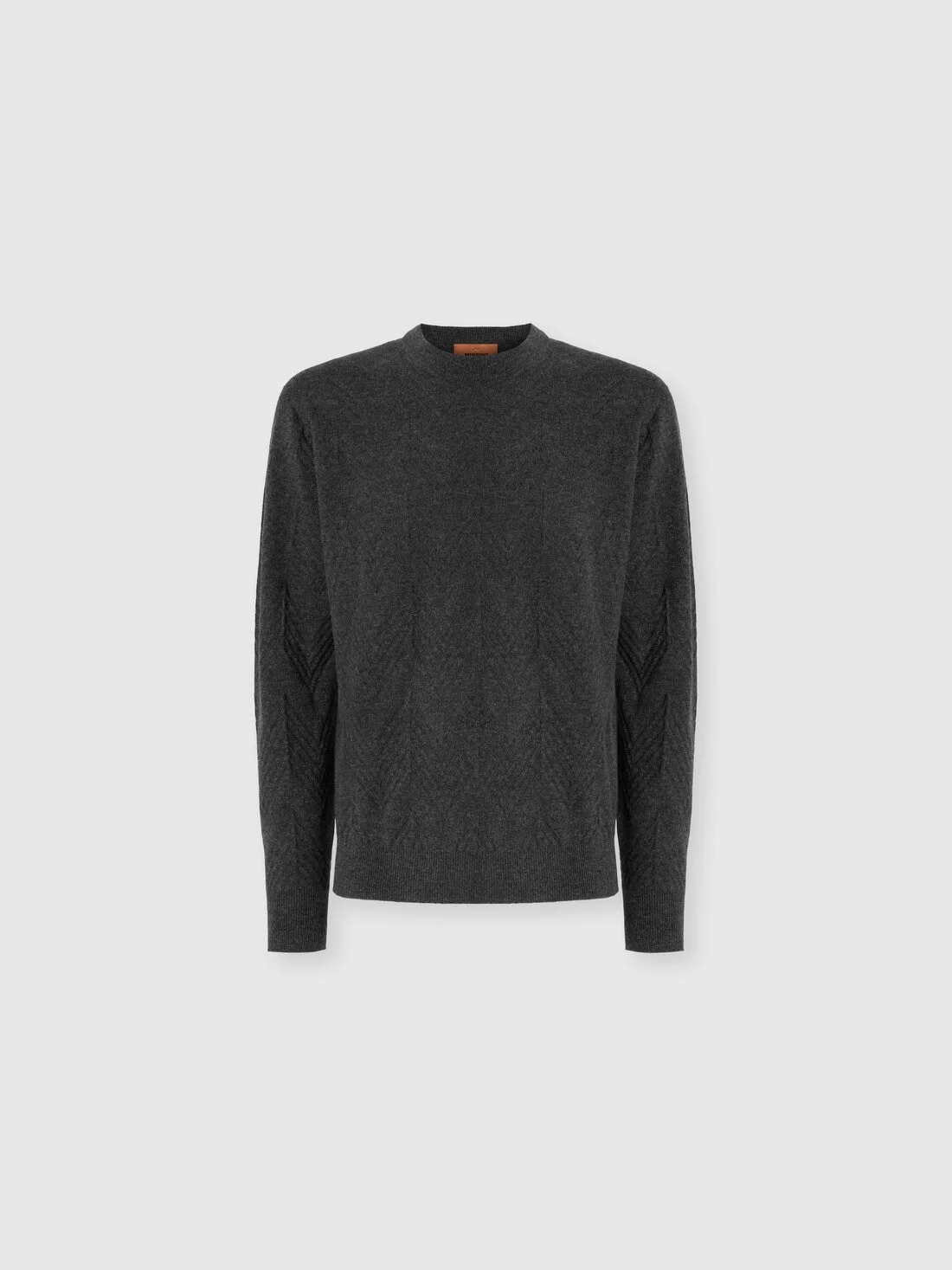 Crew neck sweater in pure cashmere with chevron pattern - 1
