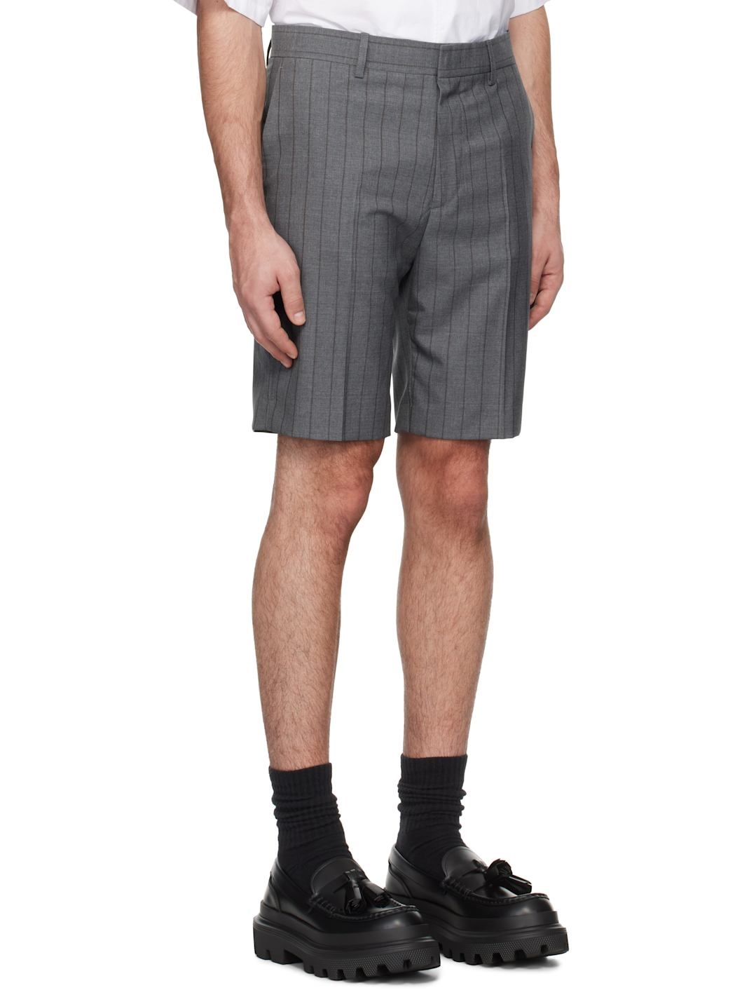 Gray Wool Pinstripe Shorts - 2