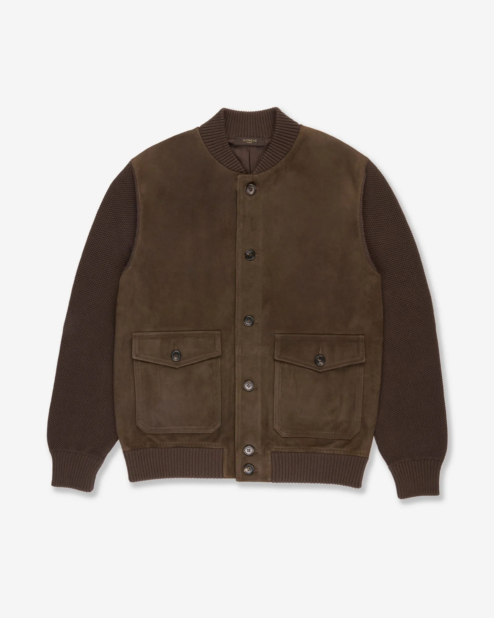 Slim fit suede and cotton bomber jacket - 1