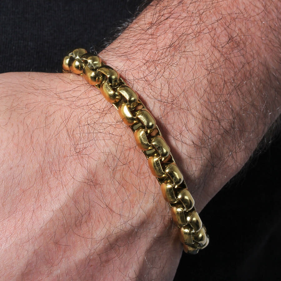 Robert Alton - Robert Alton Stainless Steel Rounded Box Link Yellow Finish Bracelet - 5