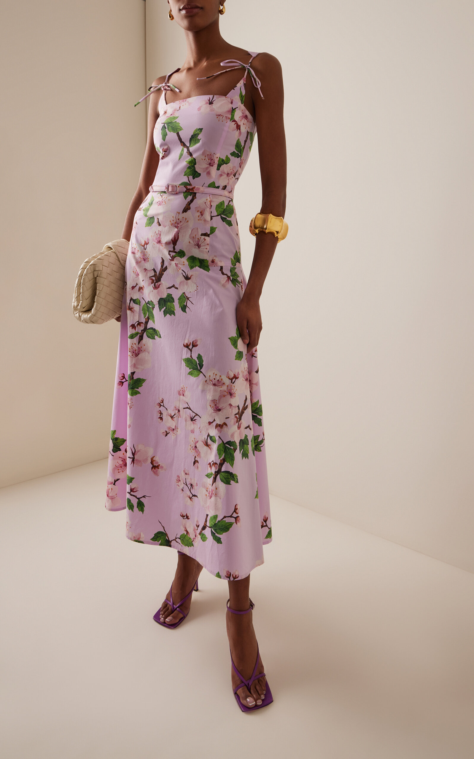 Belted Cotton Poplin Midi Dress pink - 2
