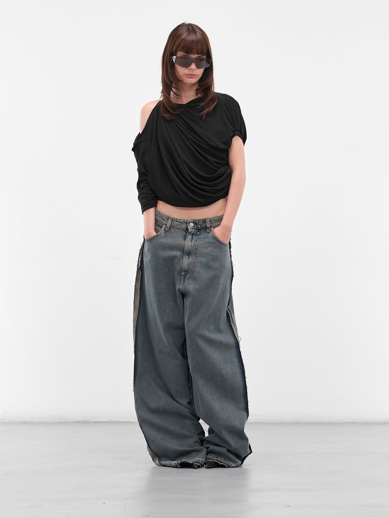 Blue Denim Deconstructed Baggy Jeans - 6