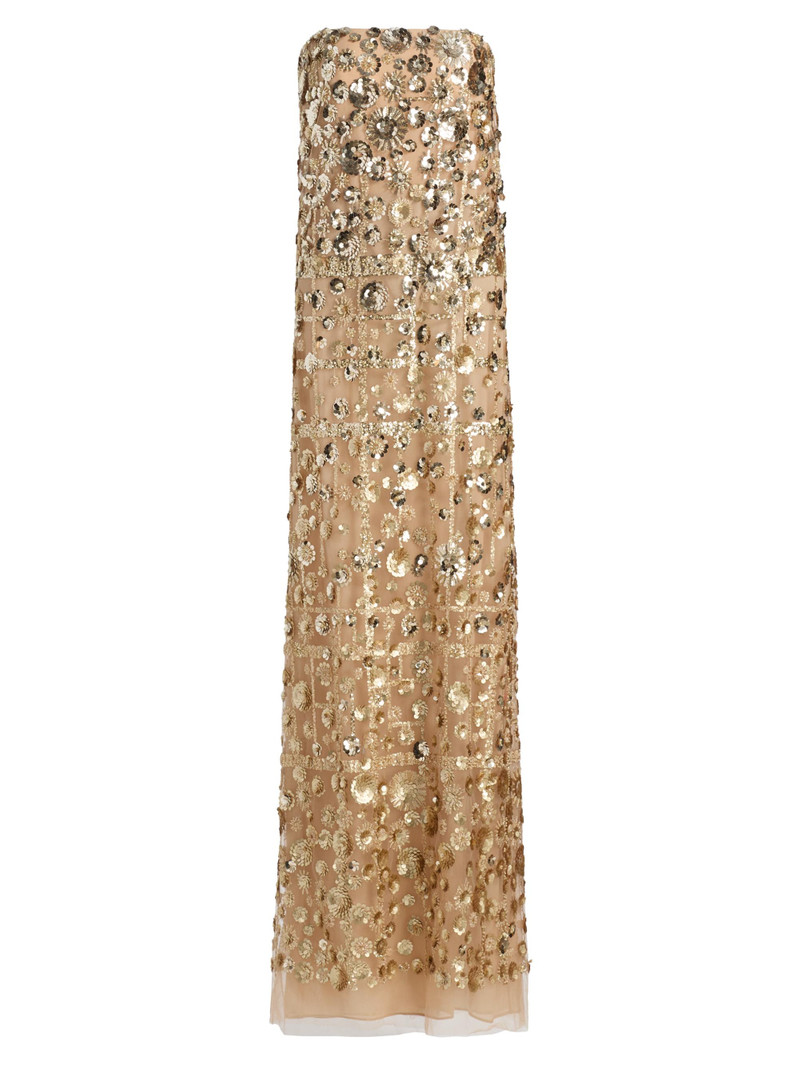 Women's Strapless Embellished Flower Column Gown - Gold 1