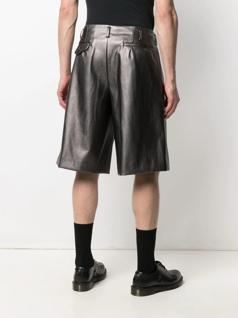 flared faux-leather shorts - 4