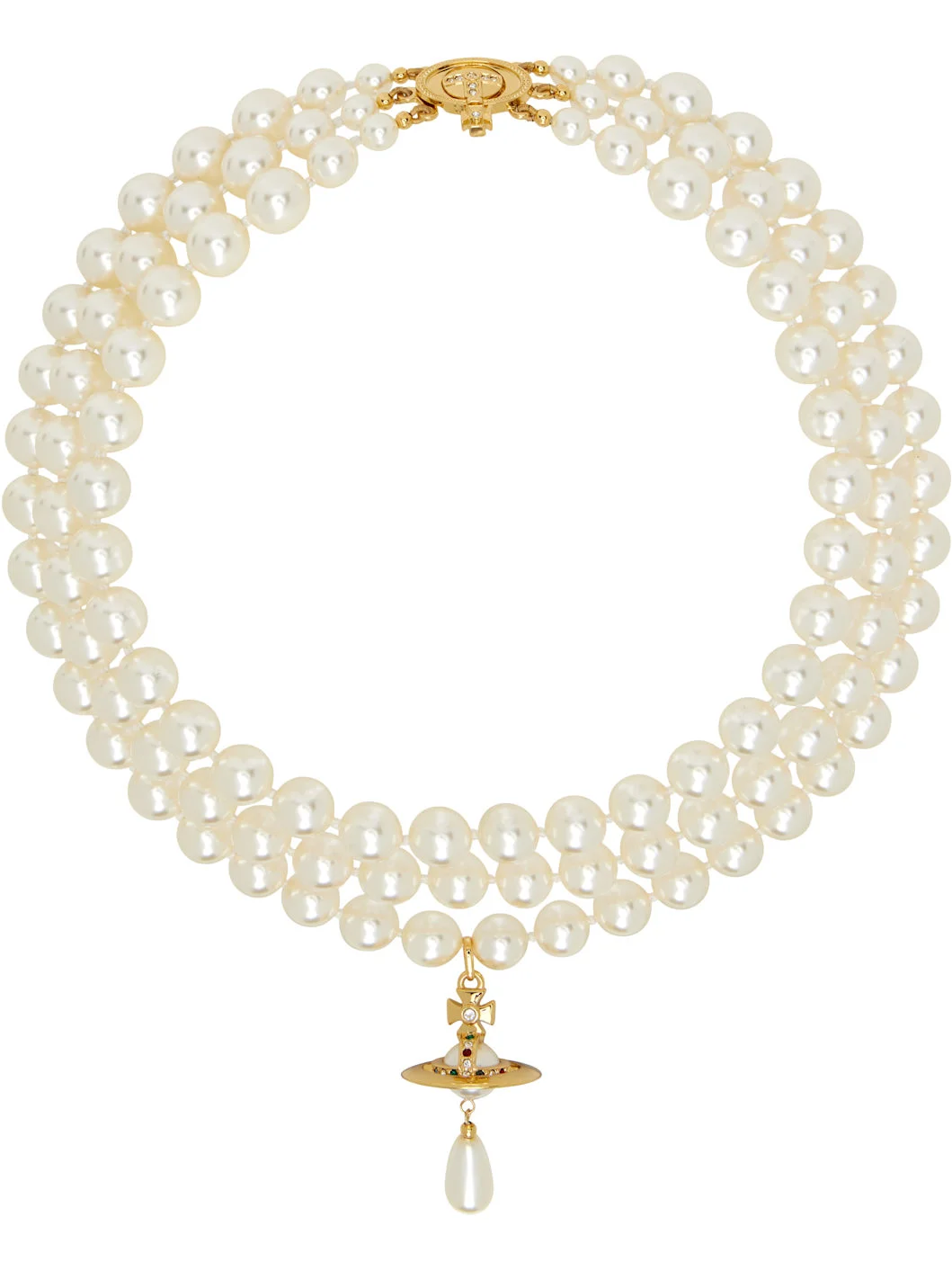 Three Row Faux Pearl Drop Choker - 1