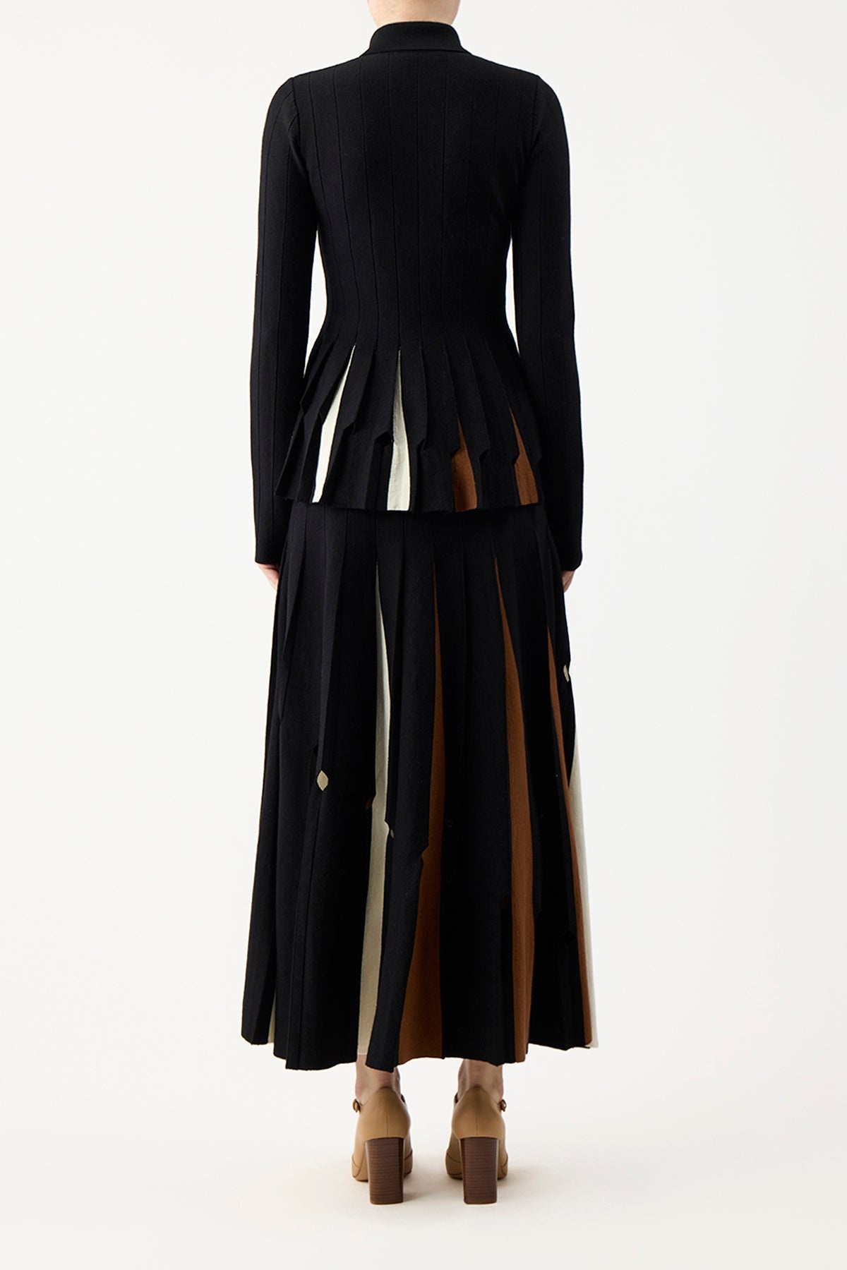 Octavia Pleated Top in Black Multi Merino Wool - 5