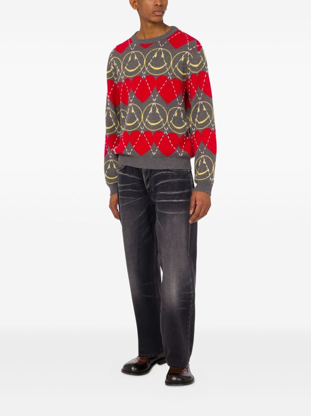 SMILEY-FACE HEART-PATTERN SWEATER - 3