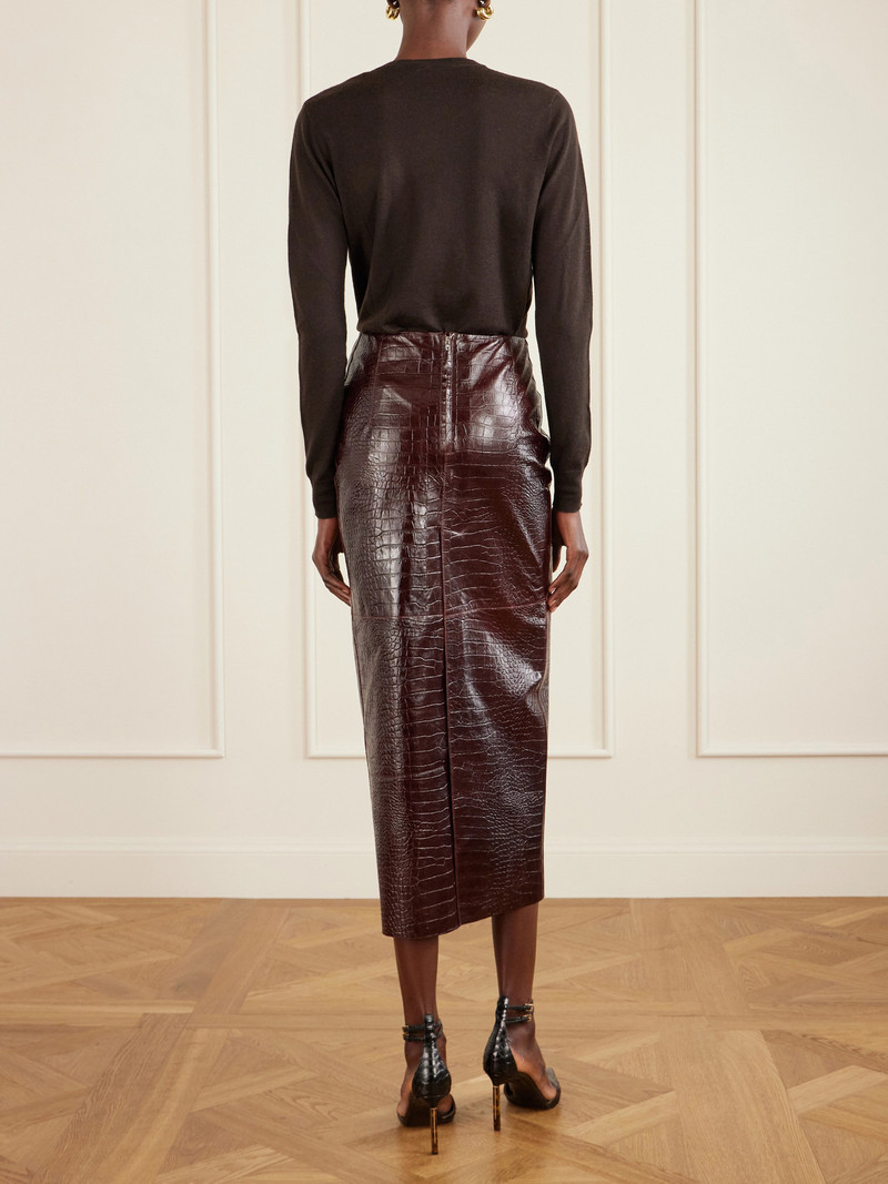 Paneled Croc-effect Leather Midi Skirt 3
