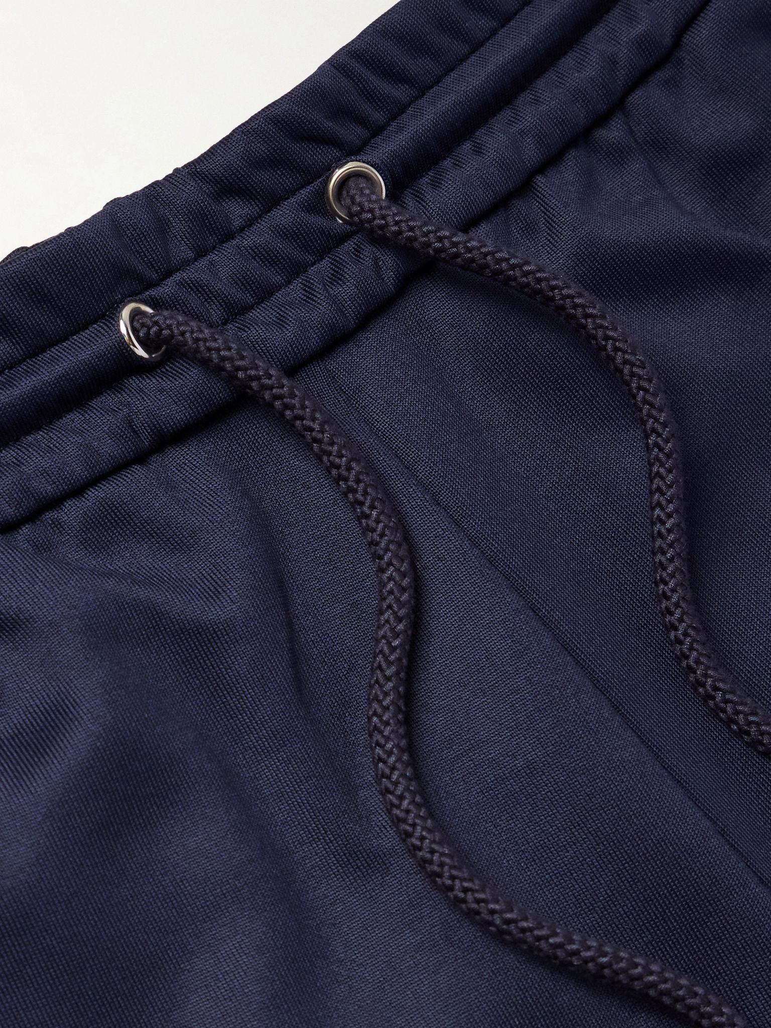 Straight-Leg Logo-Embroidered Herringbone-Striped Tech-Jersey Track Pants Navy - 5