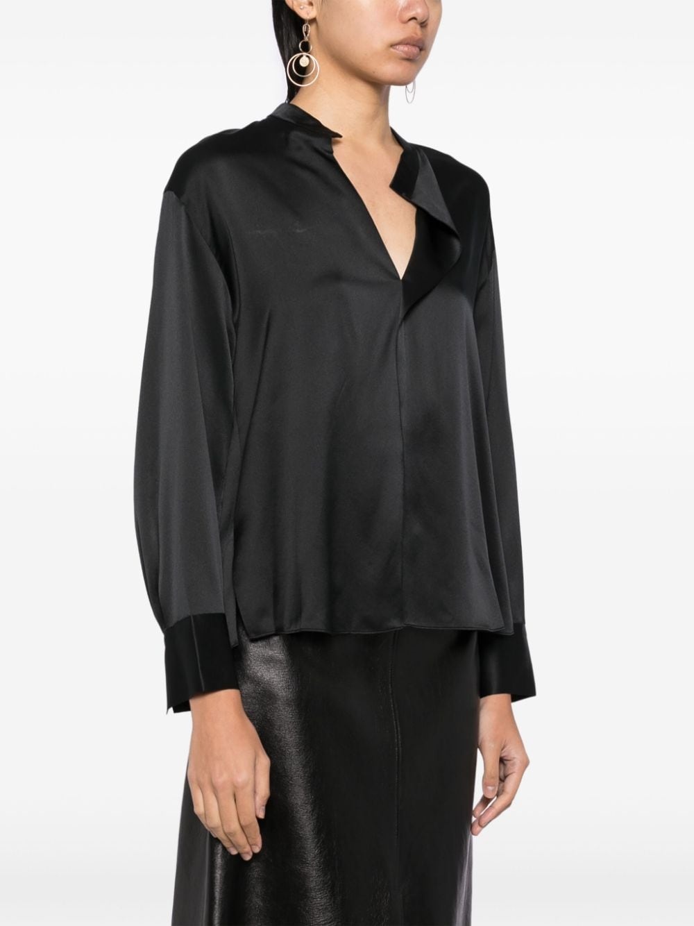 draped silk blouse - 3