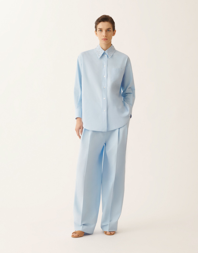 Long sky blue poplin shirt 3