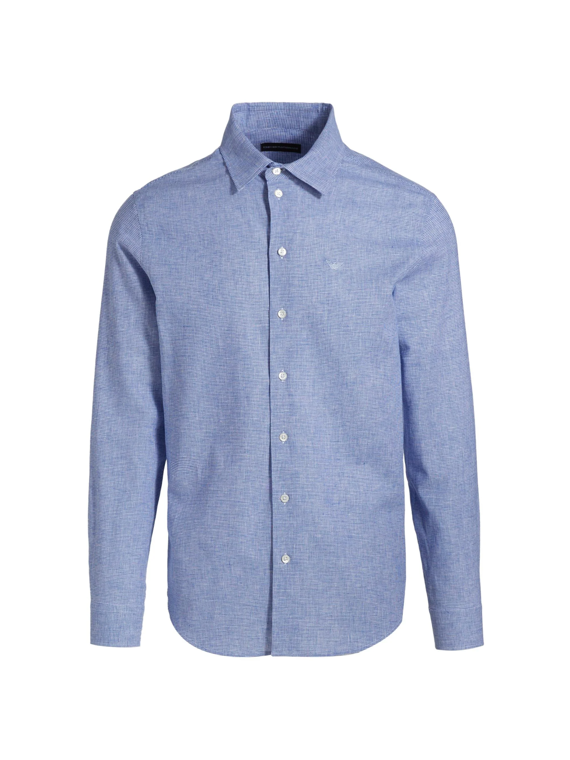 Men's Linen-Cotton Houndstooth Shirt - Royal Blue - 1