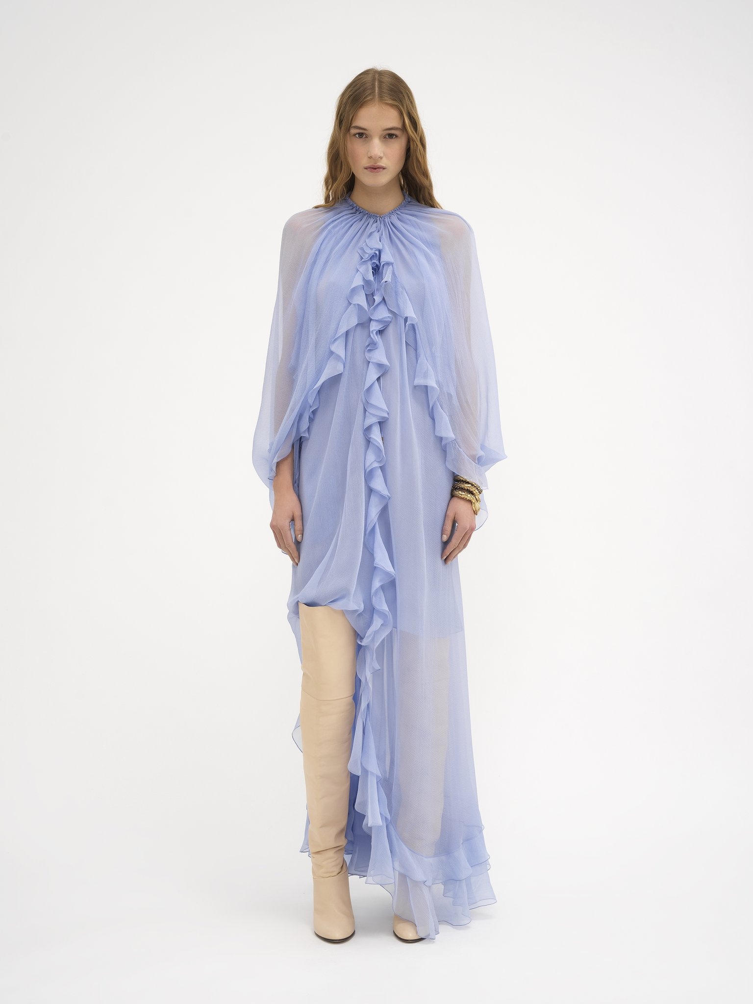 LONG CAPE DRESS IN SILK MOUSSELINE - 3