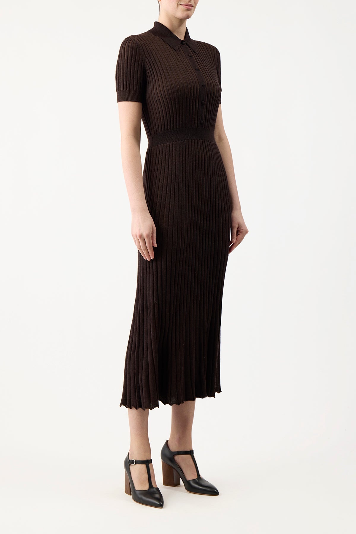 Amor Ribbed Dress in Chocolate Silk Cashmere - 4