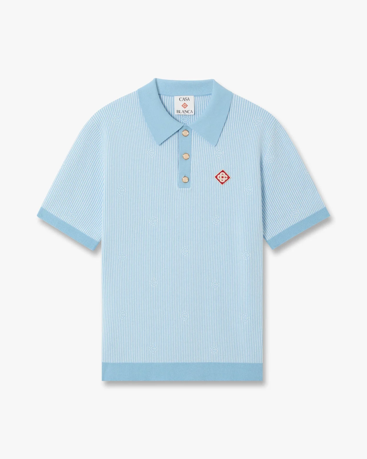 Light Blue Pinstripe Short Sleeve Knit Polo Shirt - 1
