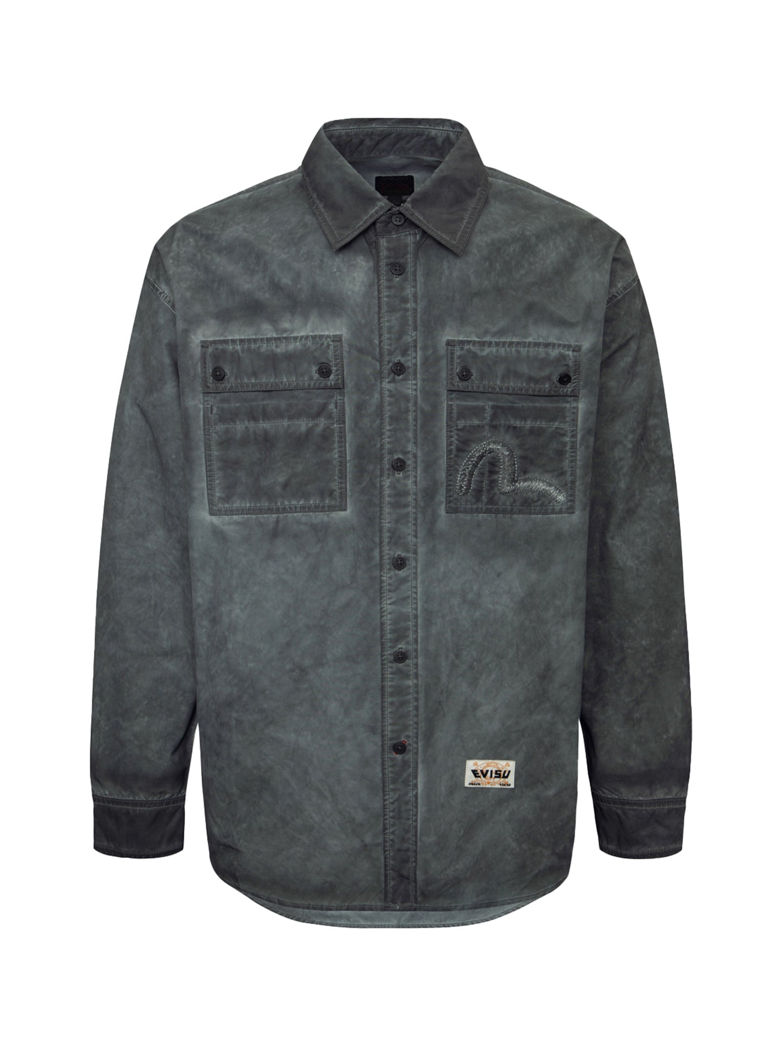WASHED SEAGULL EMBROIDERY LOOSE FIT SHIRT - 9