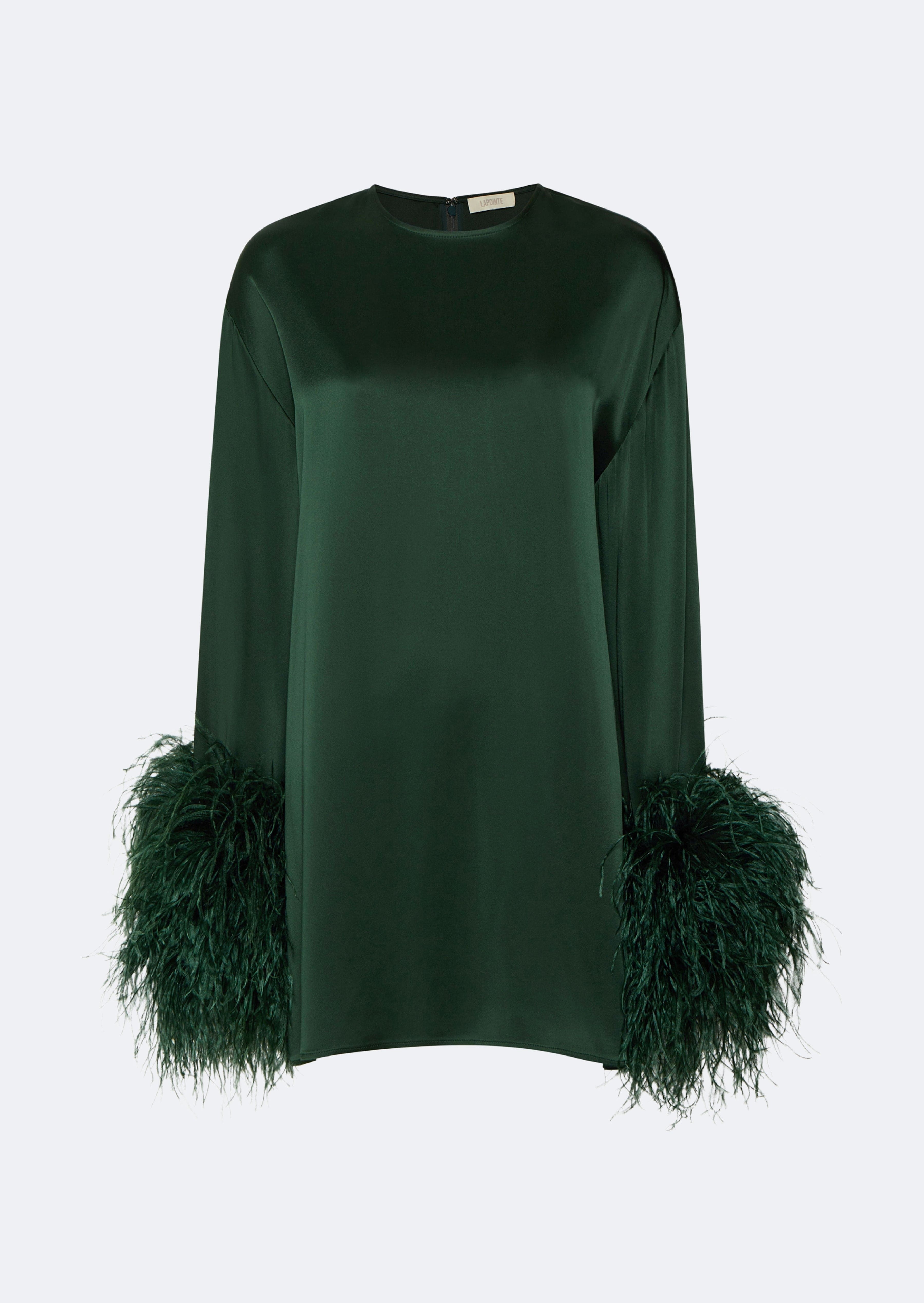 Satin Dress With Feathers - 1