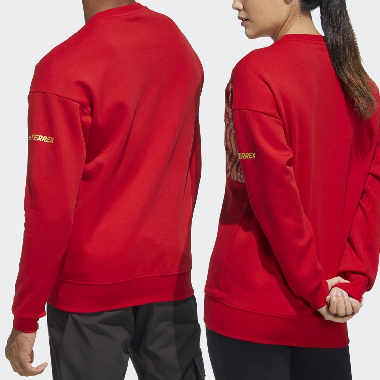 adidas Subject Printing Sports Pullover Long Sleeves Couple Style Red HE7323 - 5