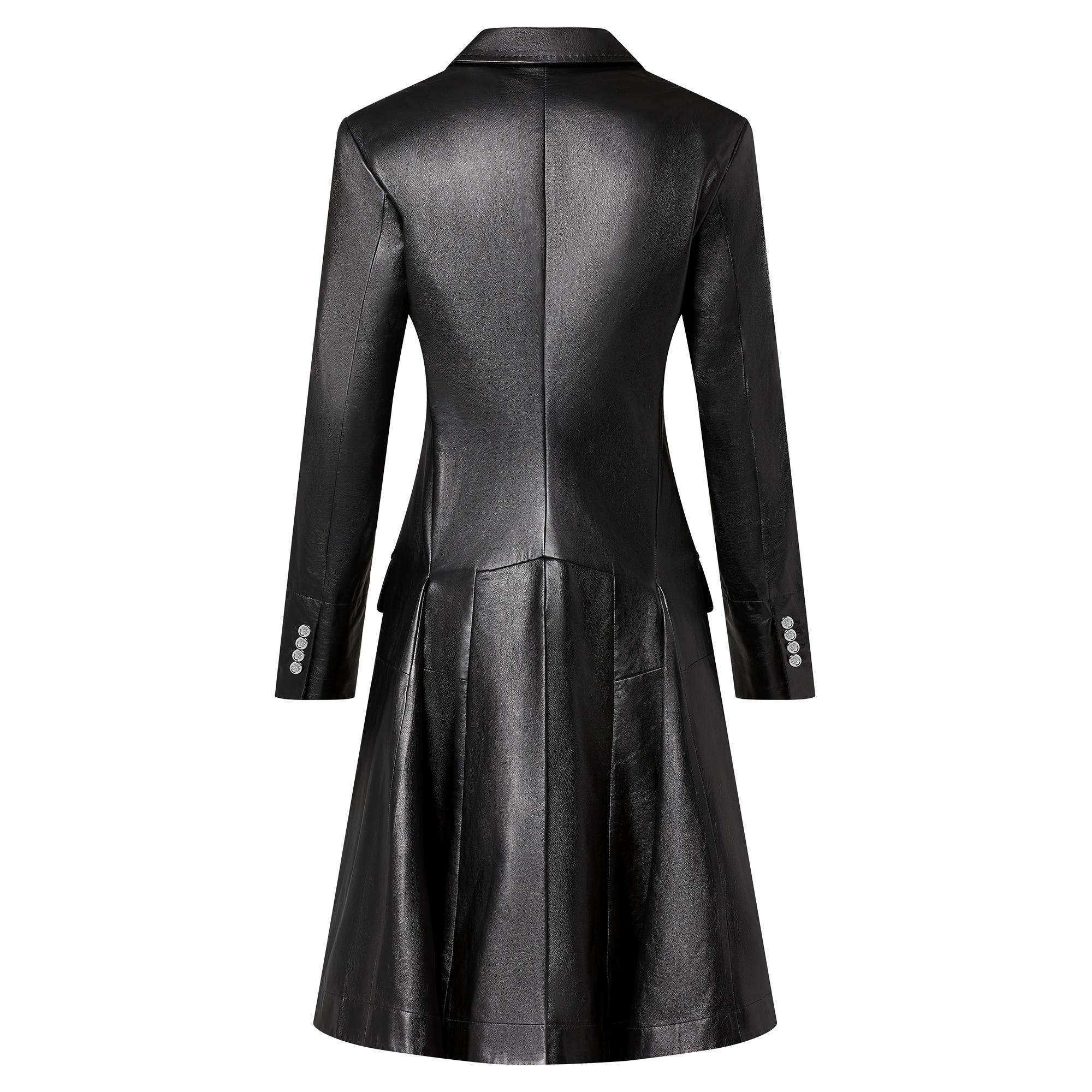 Diagonal Front Leather Coat - 3