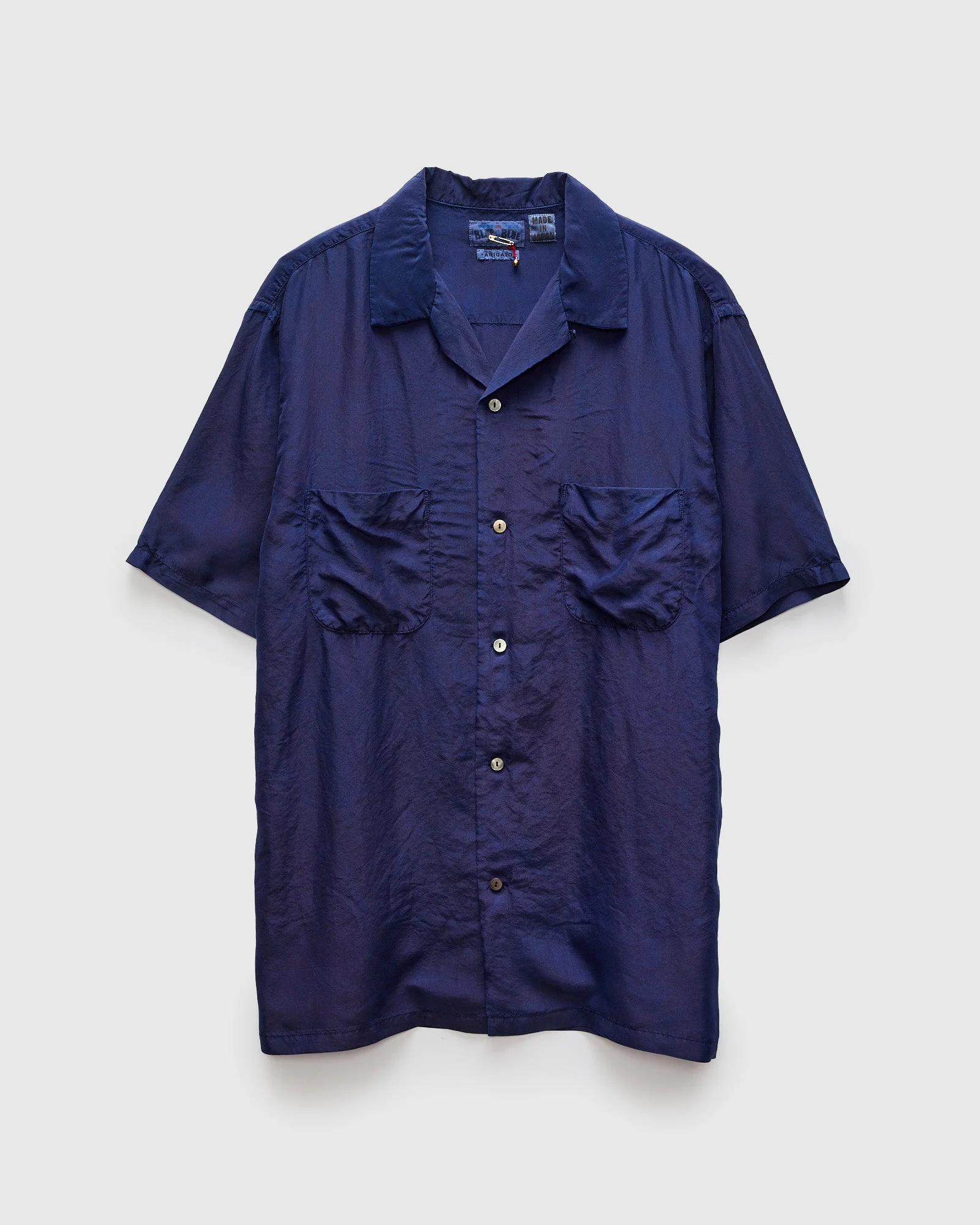 Silk Habutae Short Sleeve Shirt in Pure Dark Indigo - 1