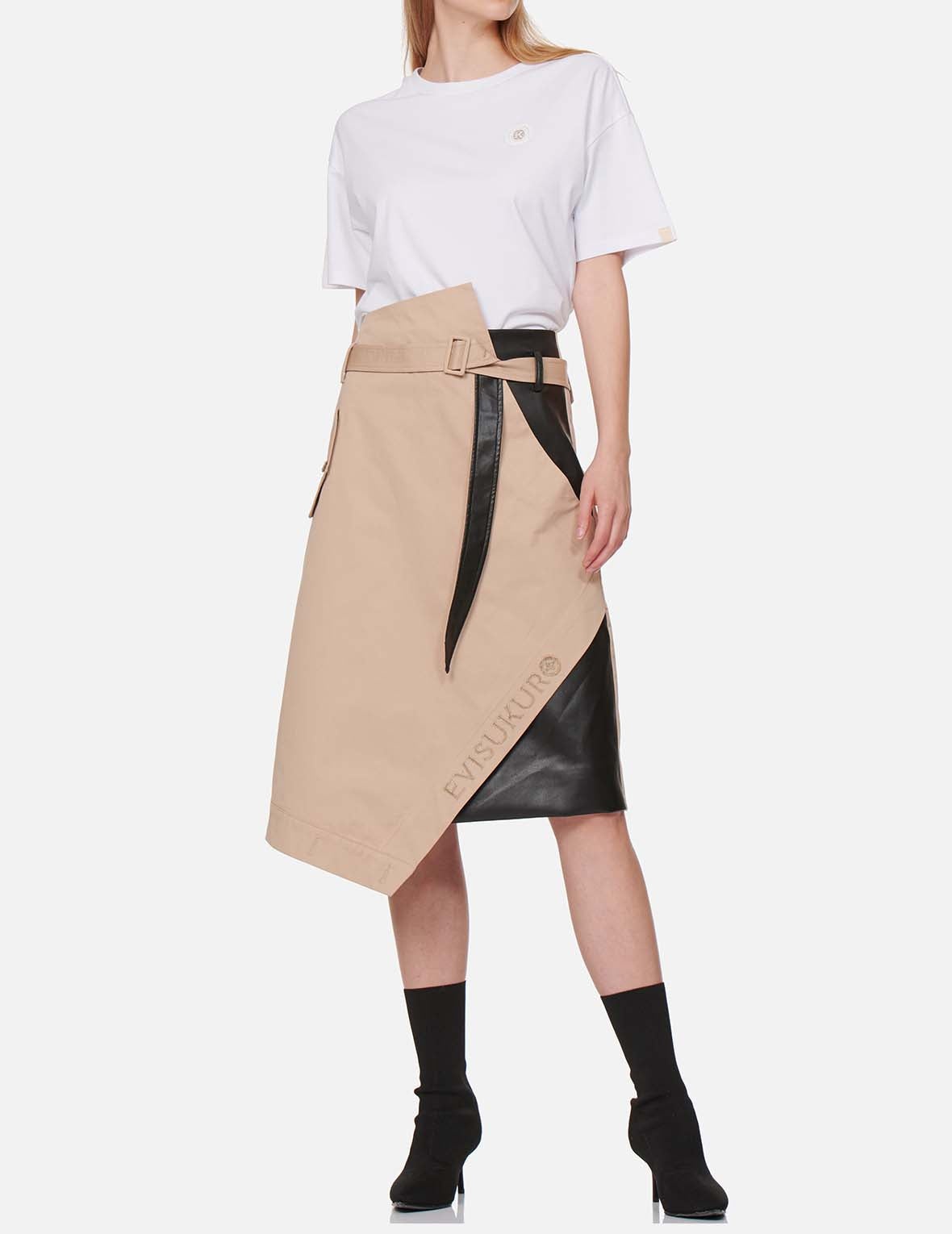 Fabric Mixed Wrapped Trench Skirt - 5