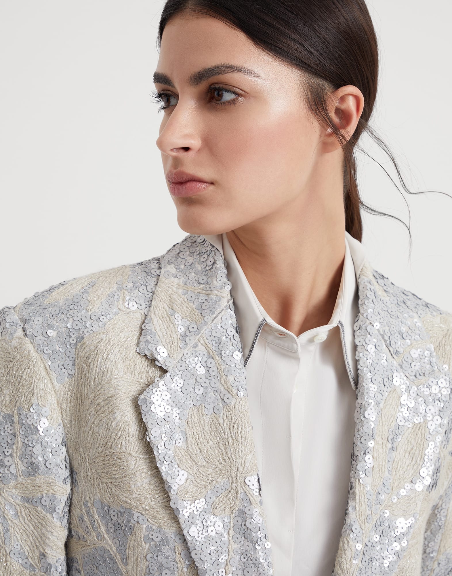 Linen blazer with magnolia embroidery - 3