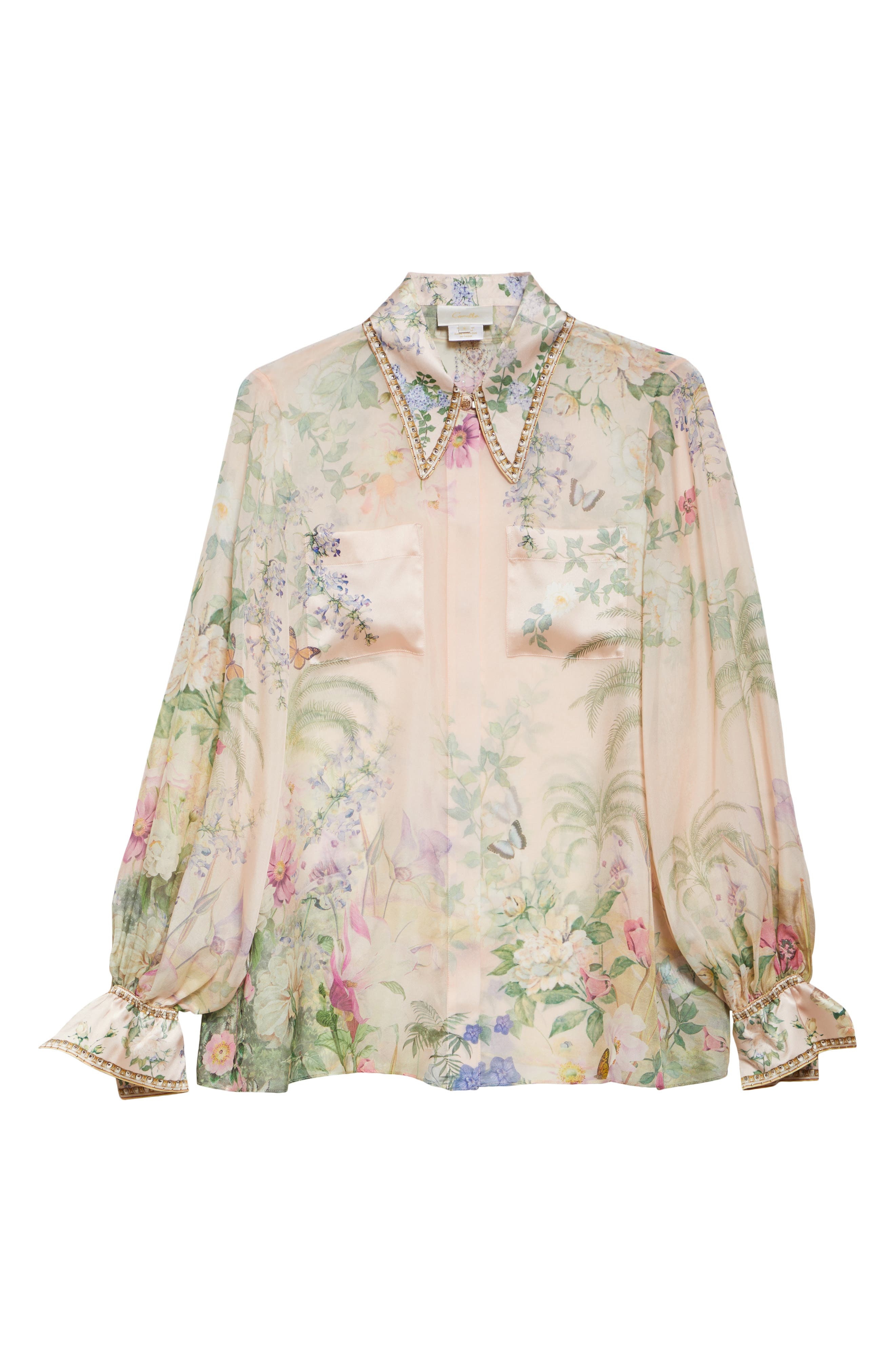 Camilla Curved Collar Silk Chiffon Shirt in Palacio Playground at Nordstrom - 6