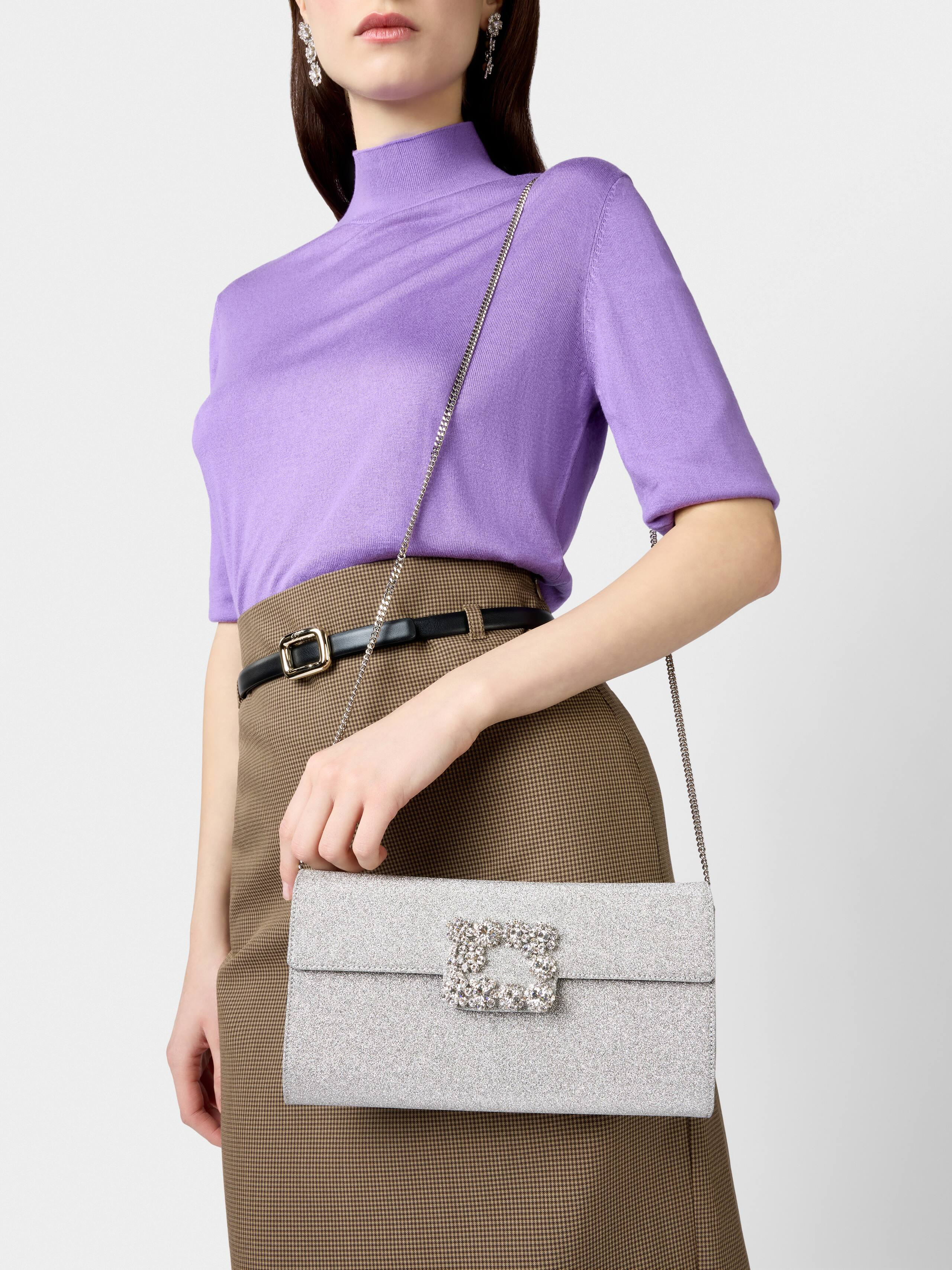 Flower Strass Buckle Clutch in Fabrics - 8