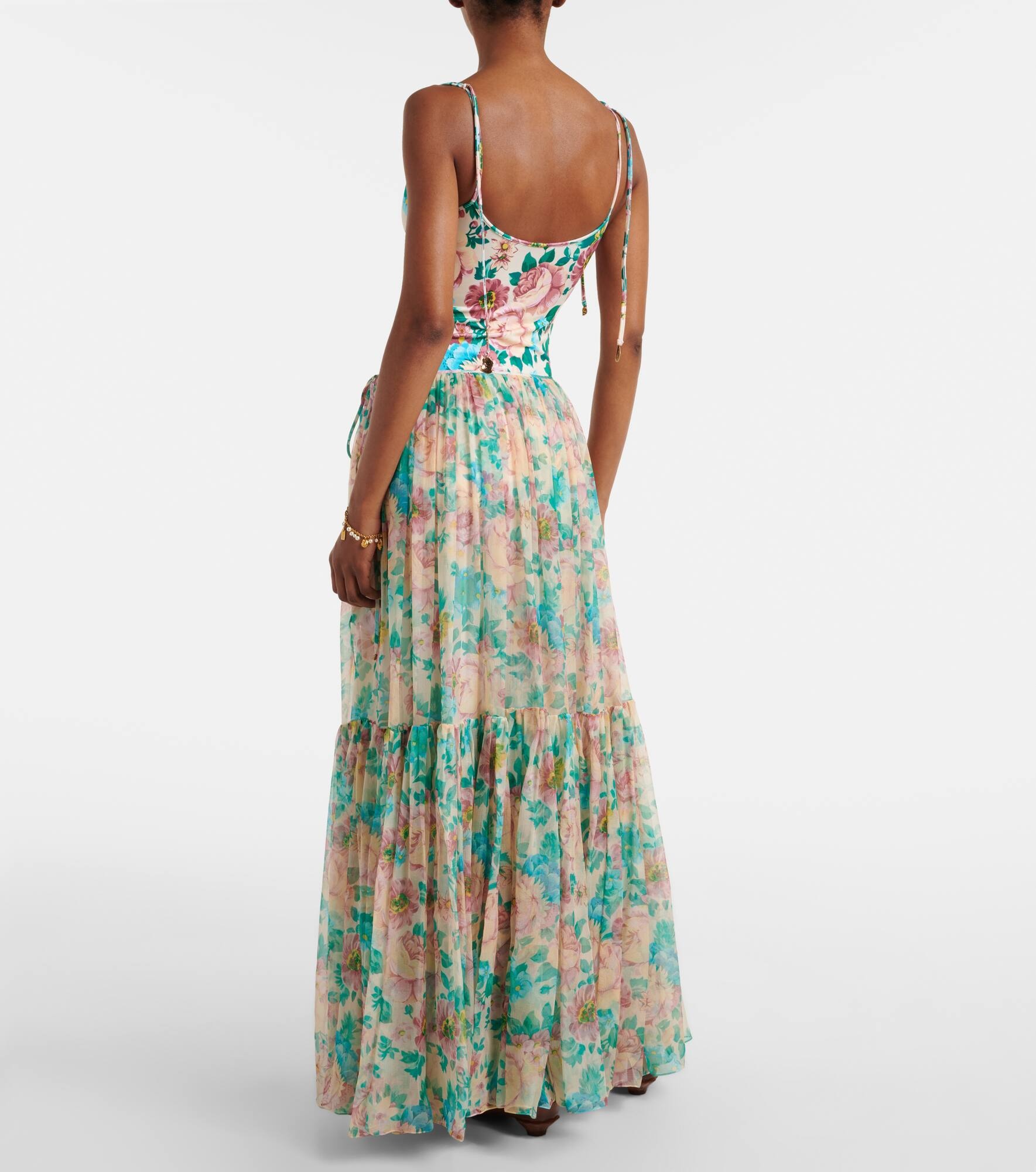 Floral silk mousseline maxi skirt - 3