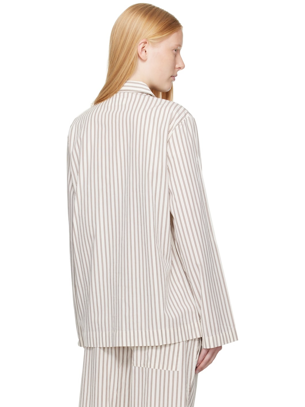 Off-White & Brown Poplin Long-Sleeved Pyjama Shirt - 3