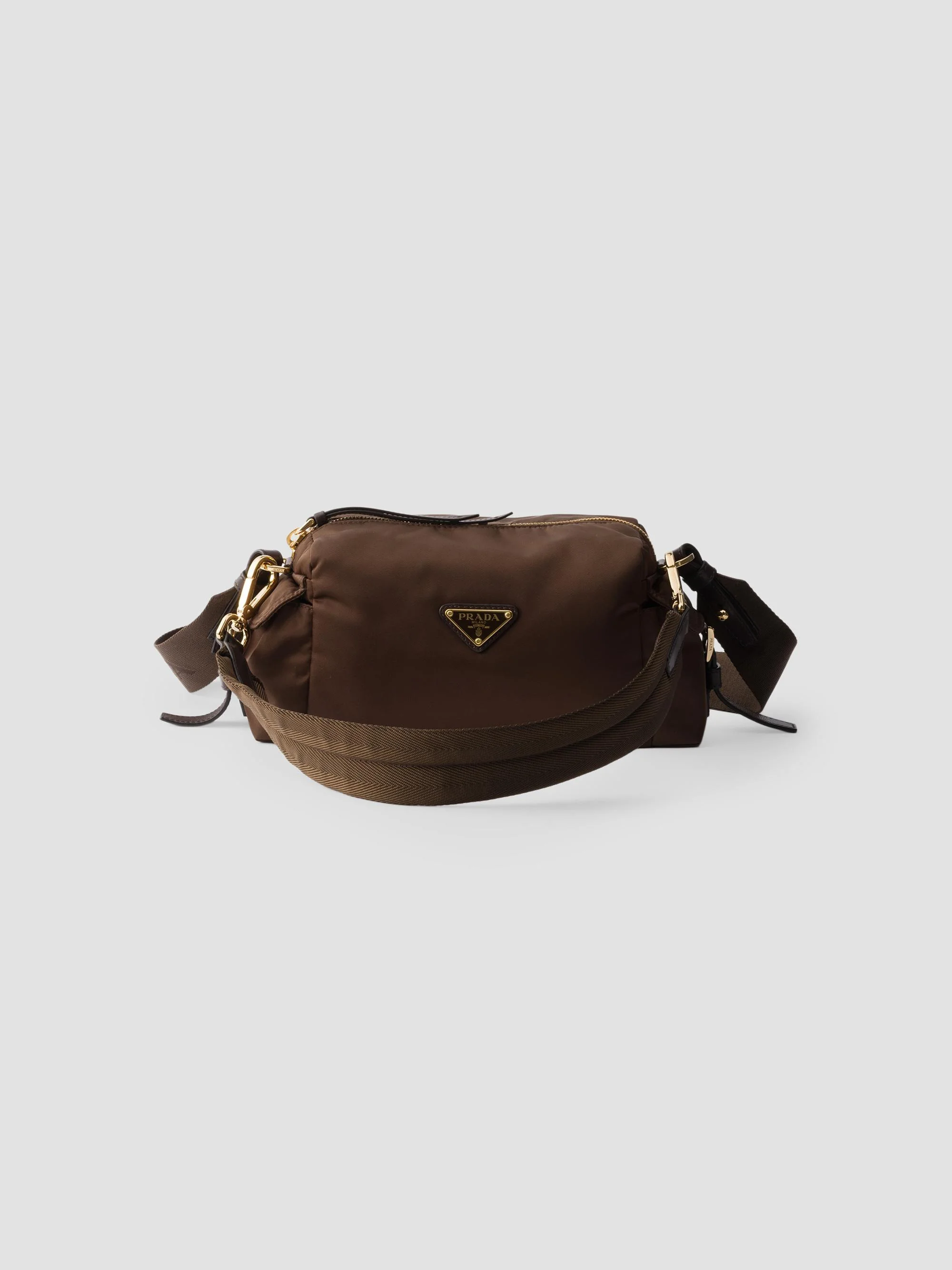 Women's Explore Small Re-Nylon and Leather Shoulder Bag - Dark Brown - 1