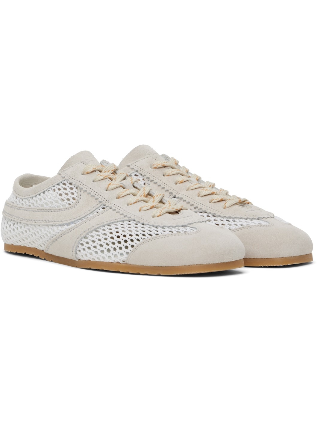 White & Beige Suede Sneakers - 4