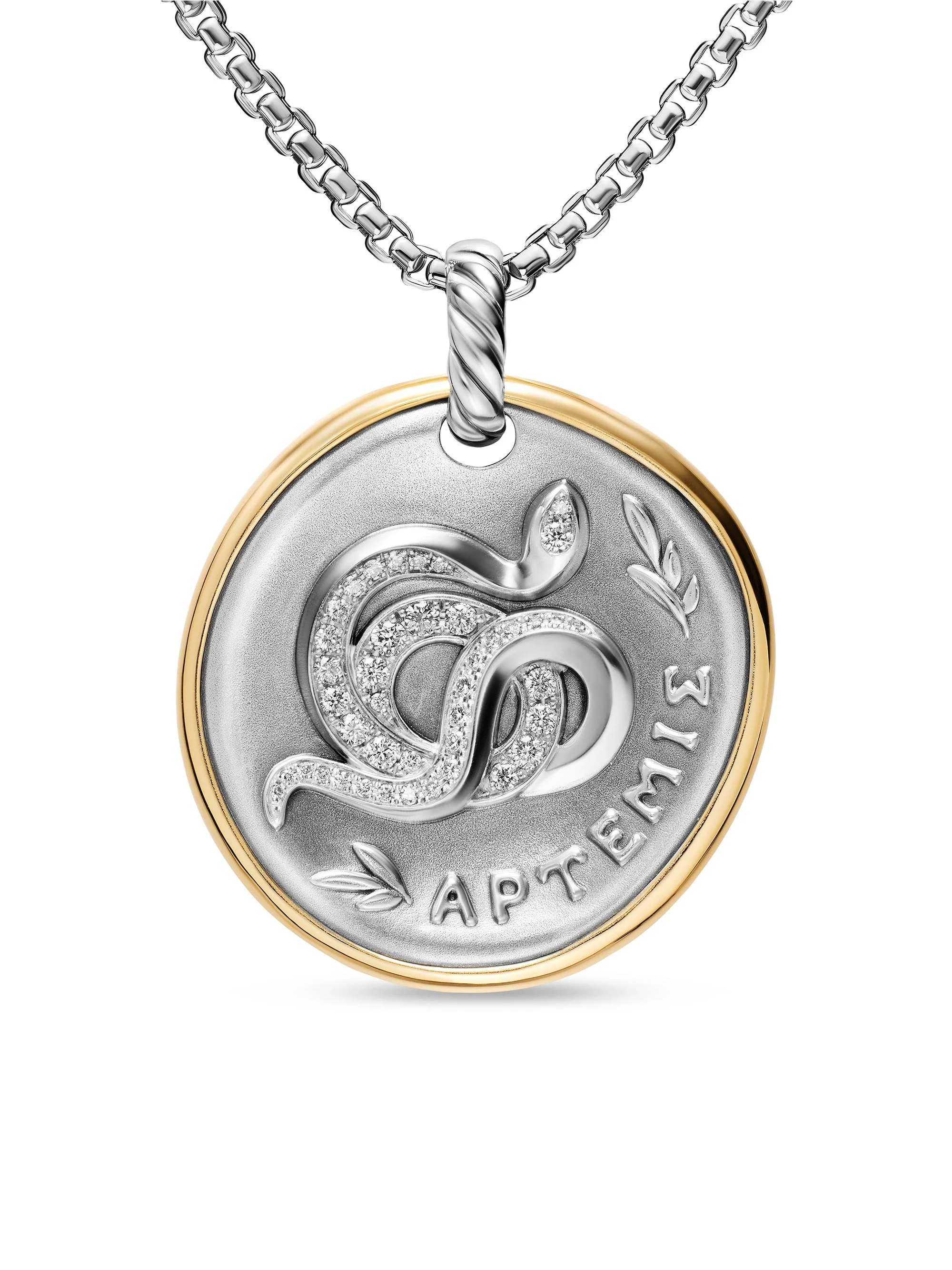 Women's Artemis Medallion Amulet in Sterling Silver with 14K Yellow Gold and Diamonds, 29.5MM - Diam - 1