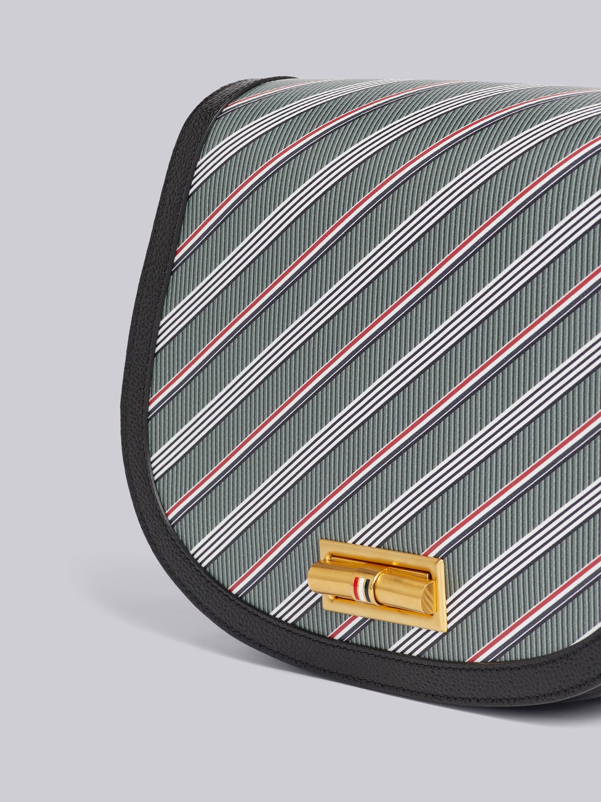 Medium Grey Monogram Coated Canvas Leather Frame Stripe Enamel Lock Saddle Shoulder Bag - 2