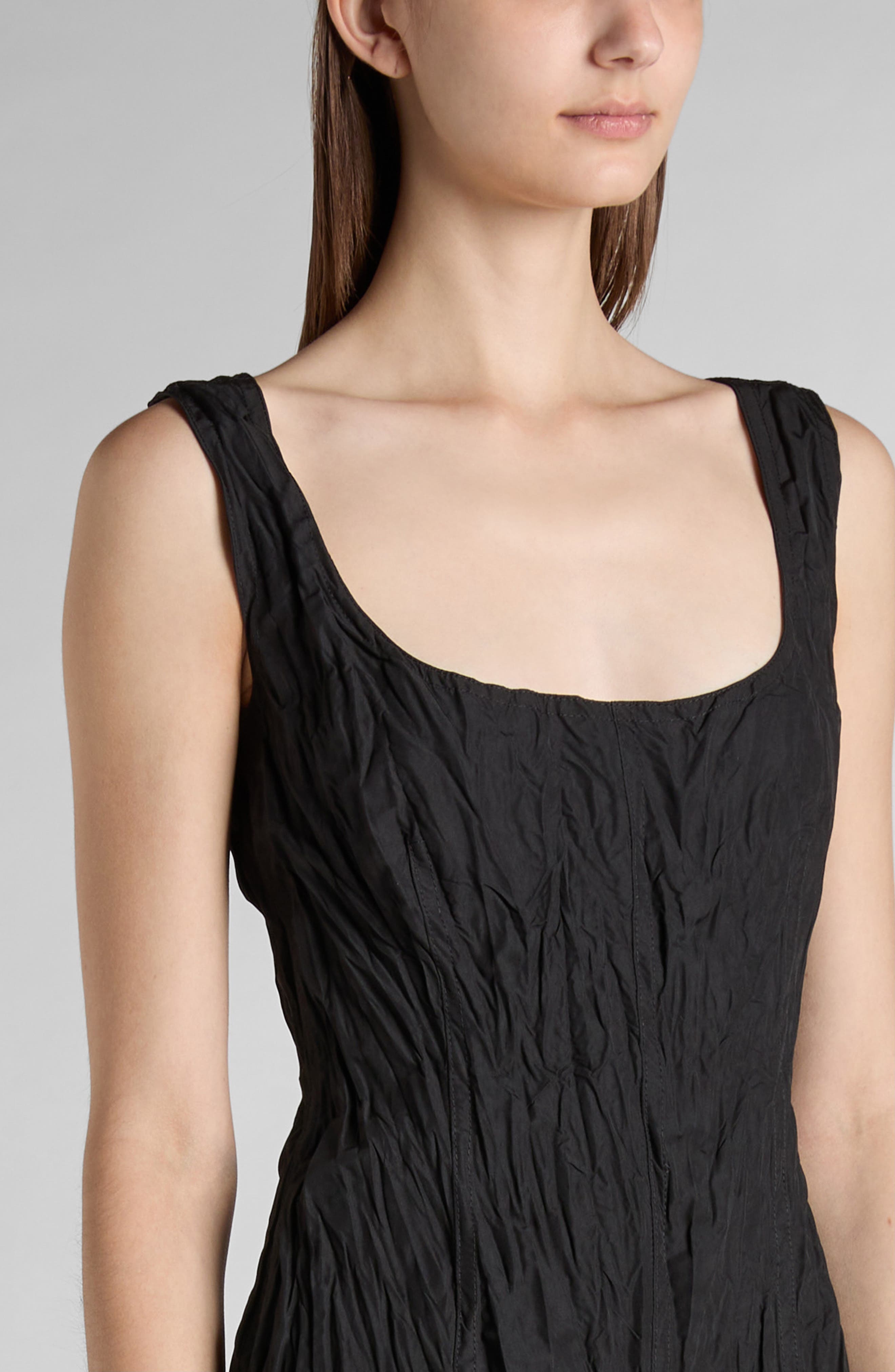 Bottega Veneta Crinkled Scoop Neck Shift Dress in 1000 Black at Nordstrom - 4