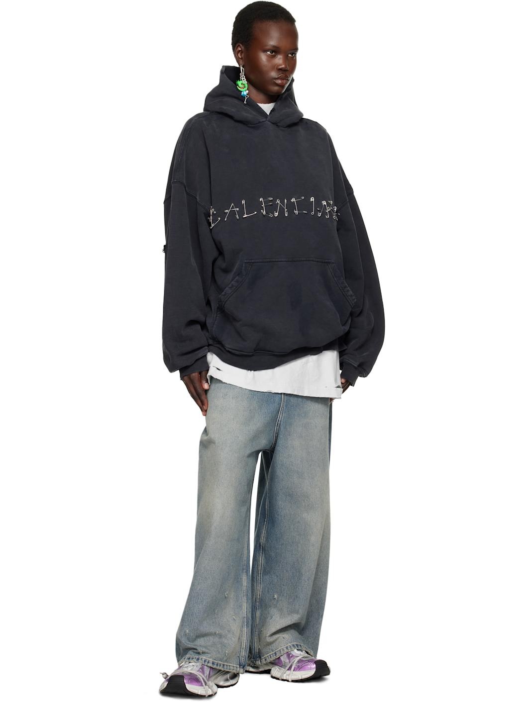 Black Safety Pin Logo Hoodie - 4